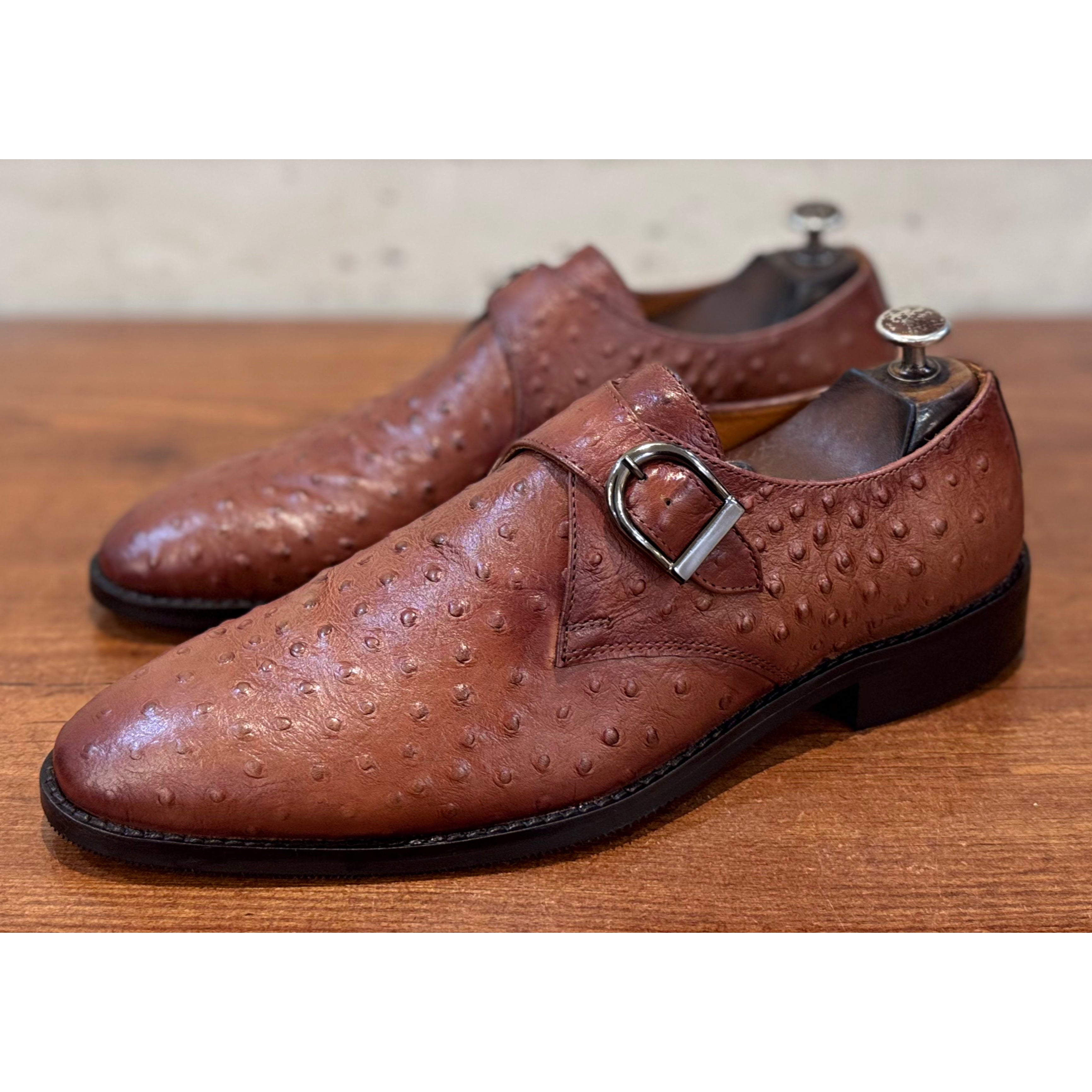 Tan Ostrich Single Monk Straps