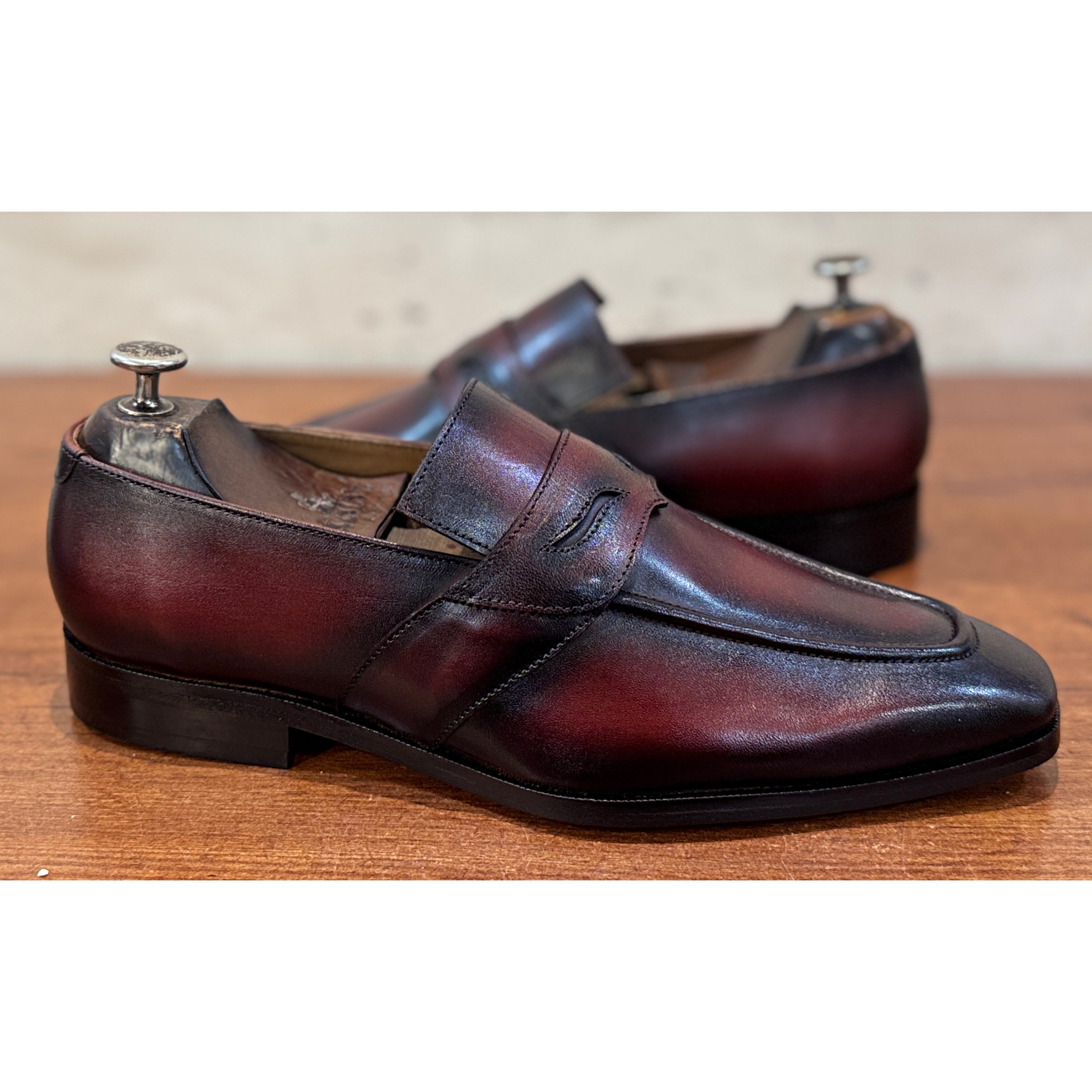 The Lorenzo Rosso Loafer – Handmade Burgundy Patina Penny Loafers