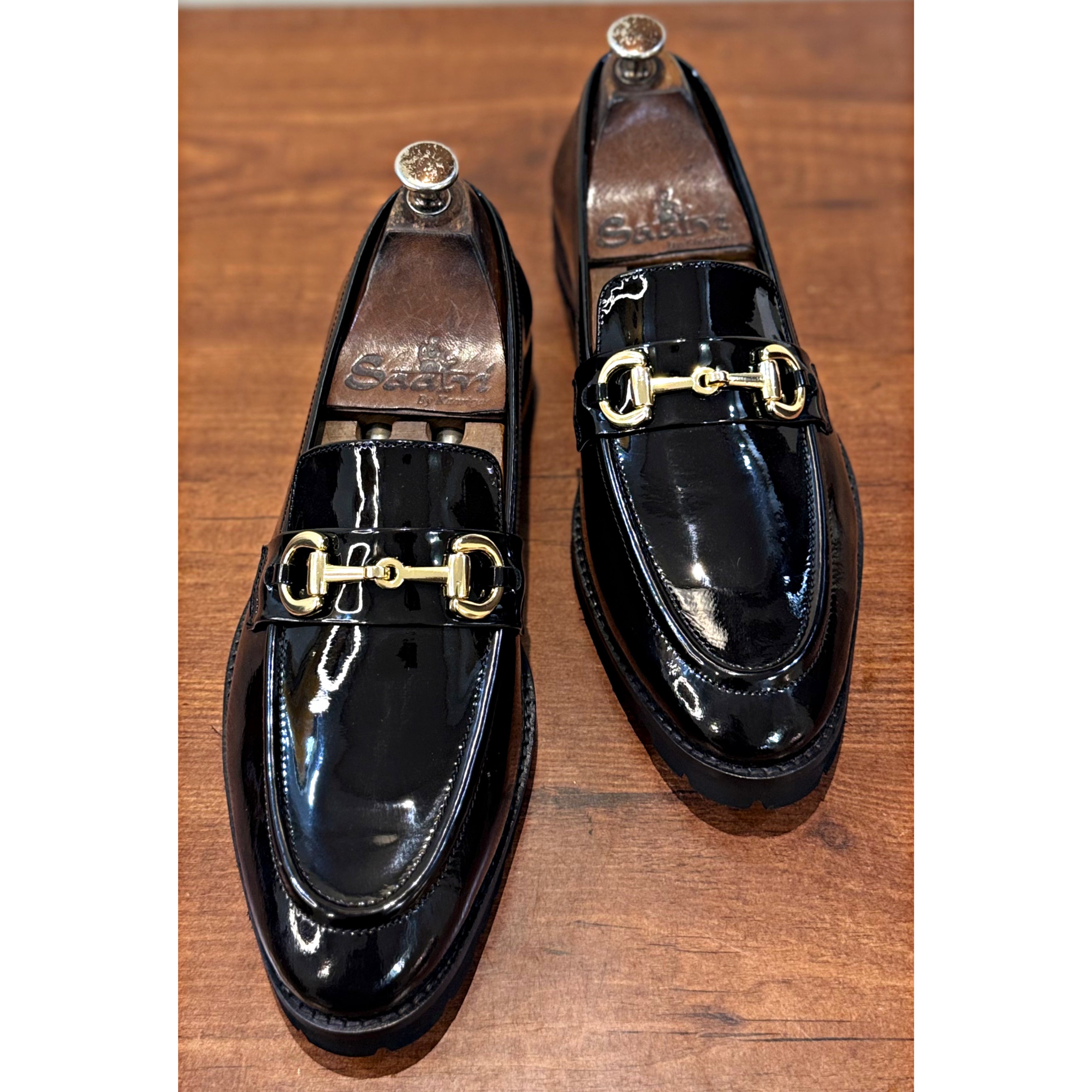 Black Patent Horsebit Loafers Chunky