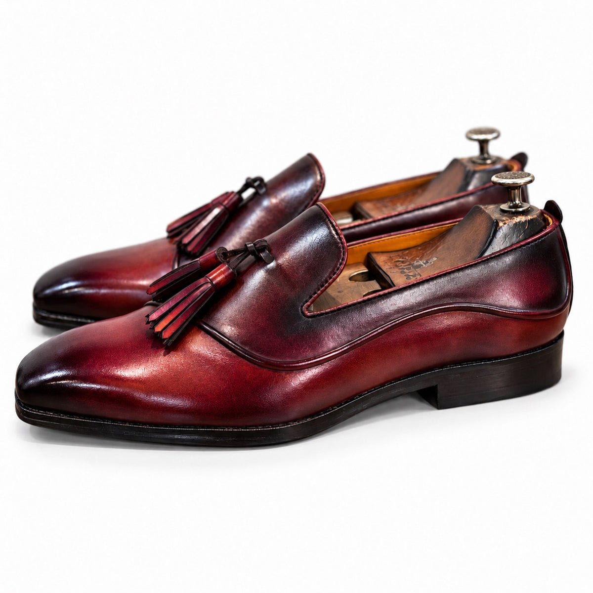 Bordeaux Noir Embossed Tassel Loafers