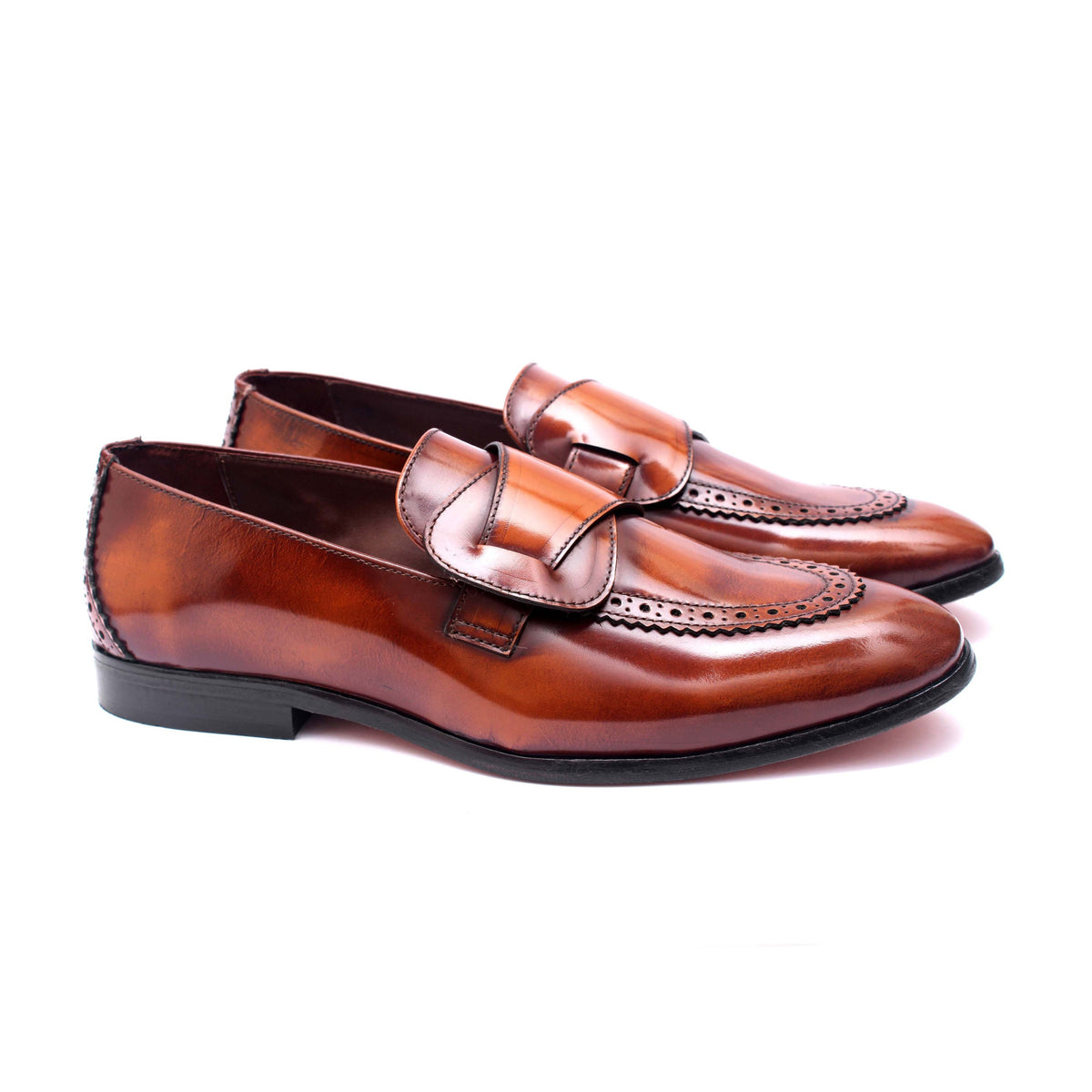 Valmont Cognac Butterfly Brogue Loafers