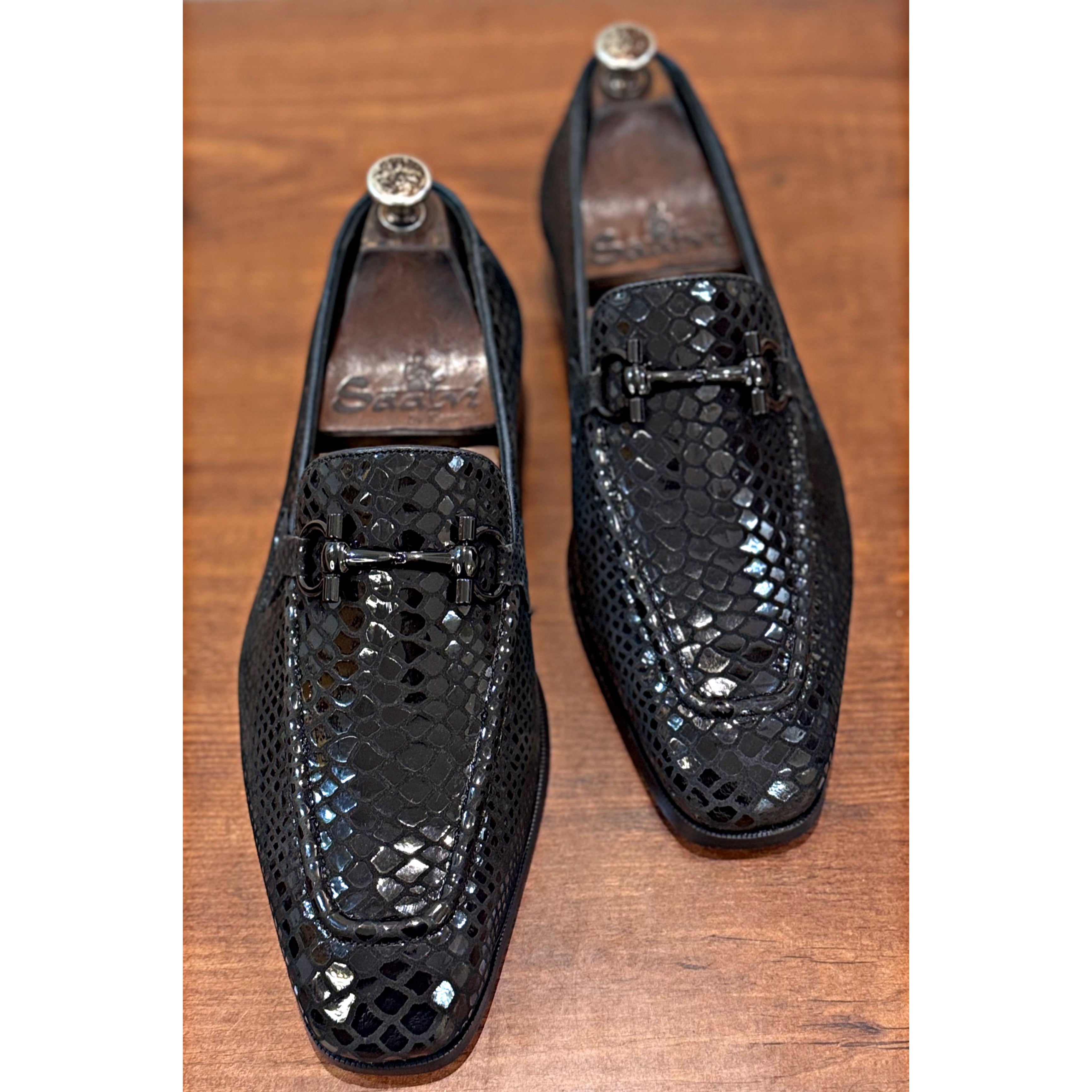 Black Snake Foil Loafers Black Buckle