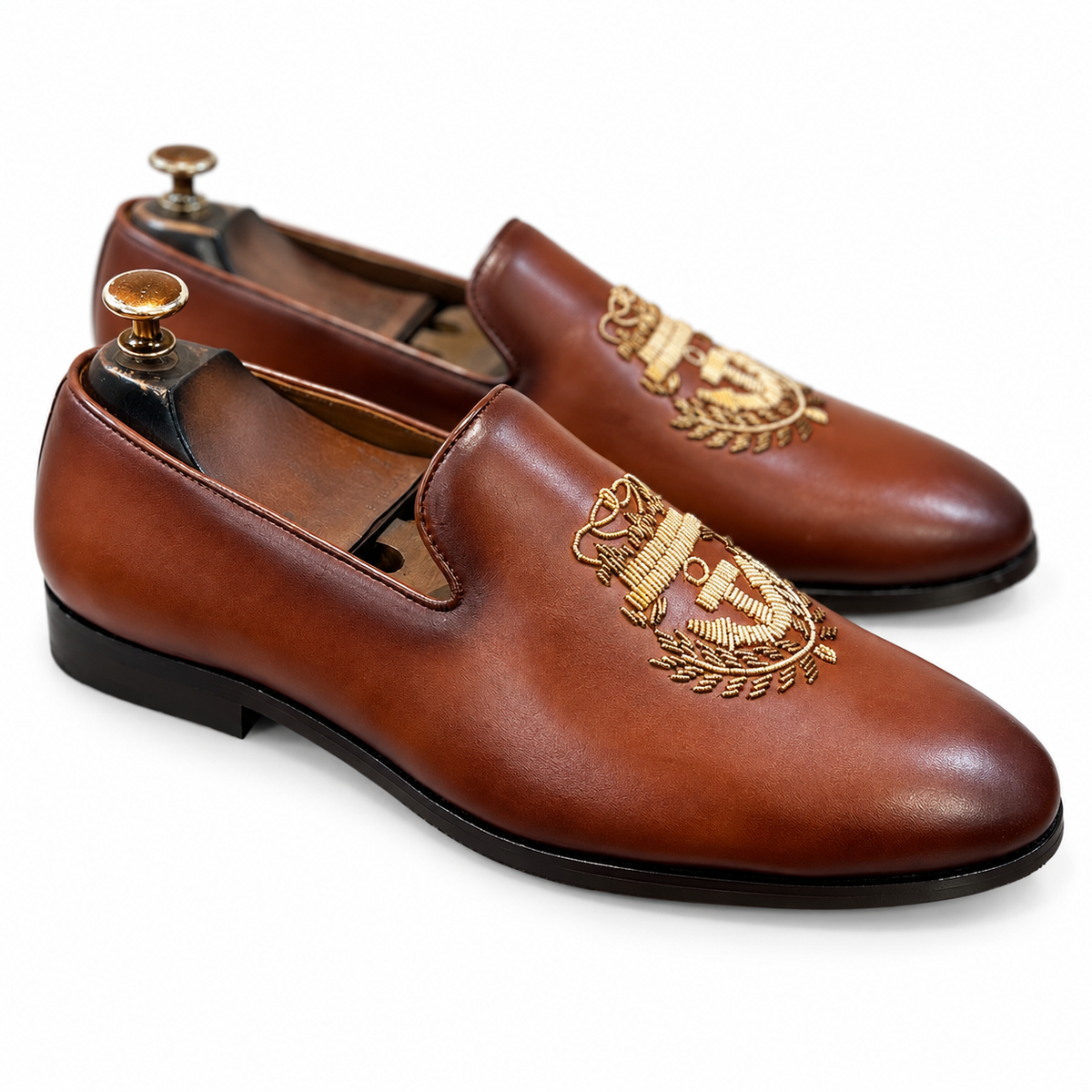 Anchor Royale Brown Embroidered Slip-On Shoes