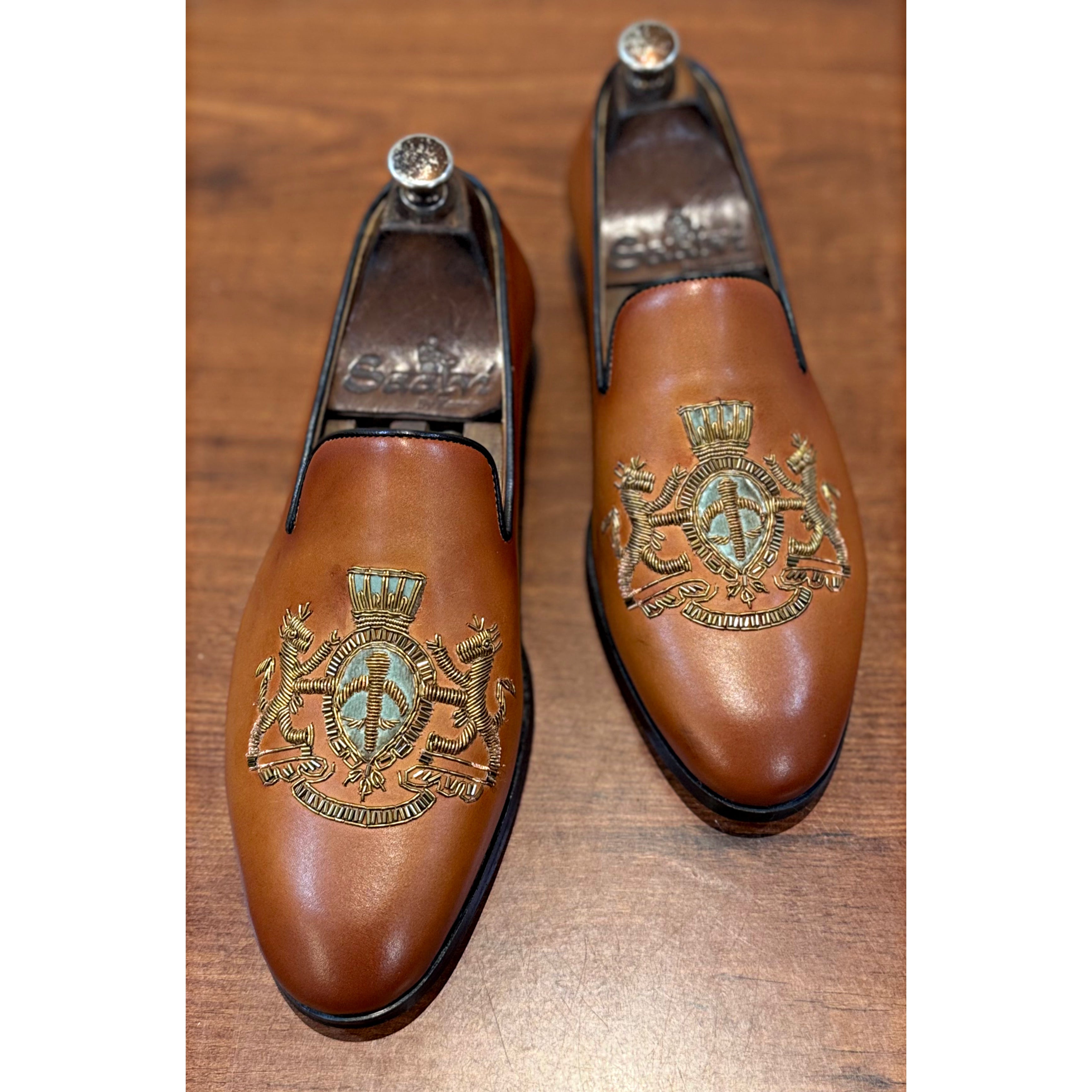 Royal Hand Zardosi Slipons Green
