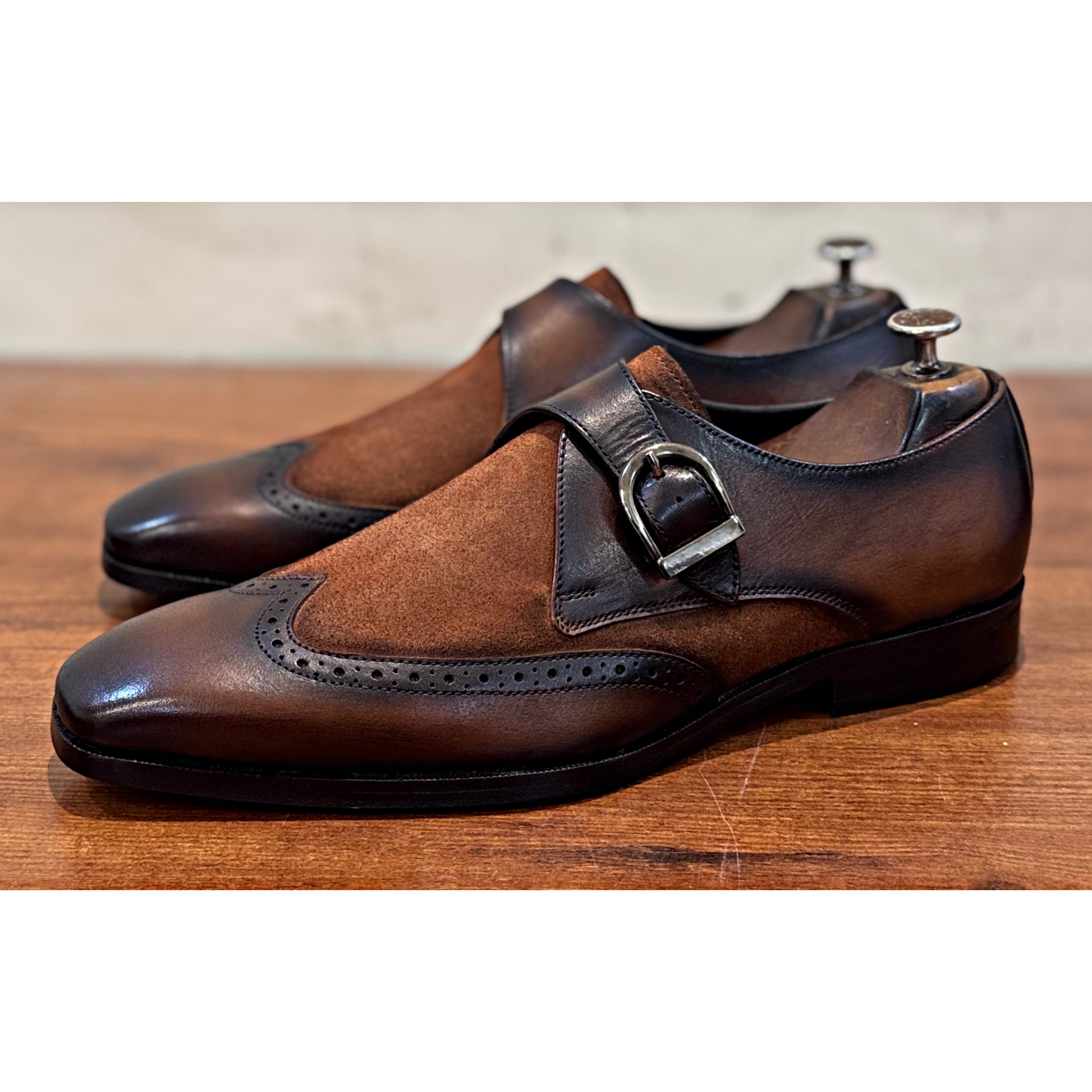 Brown Suede Leather Monk Straps