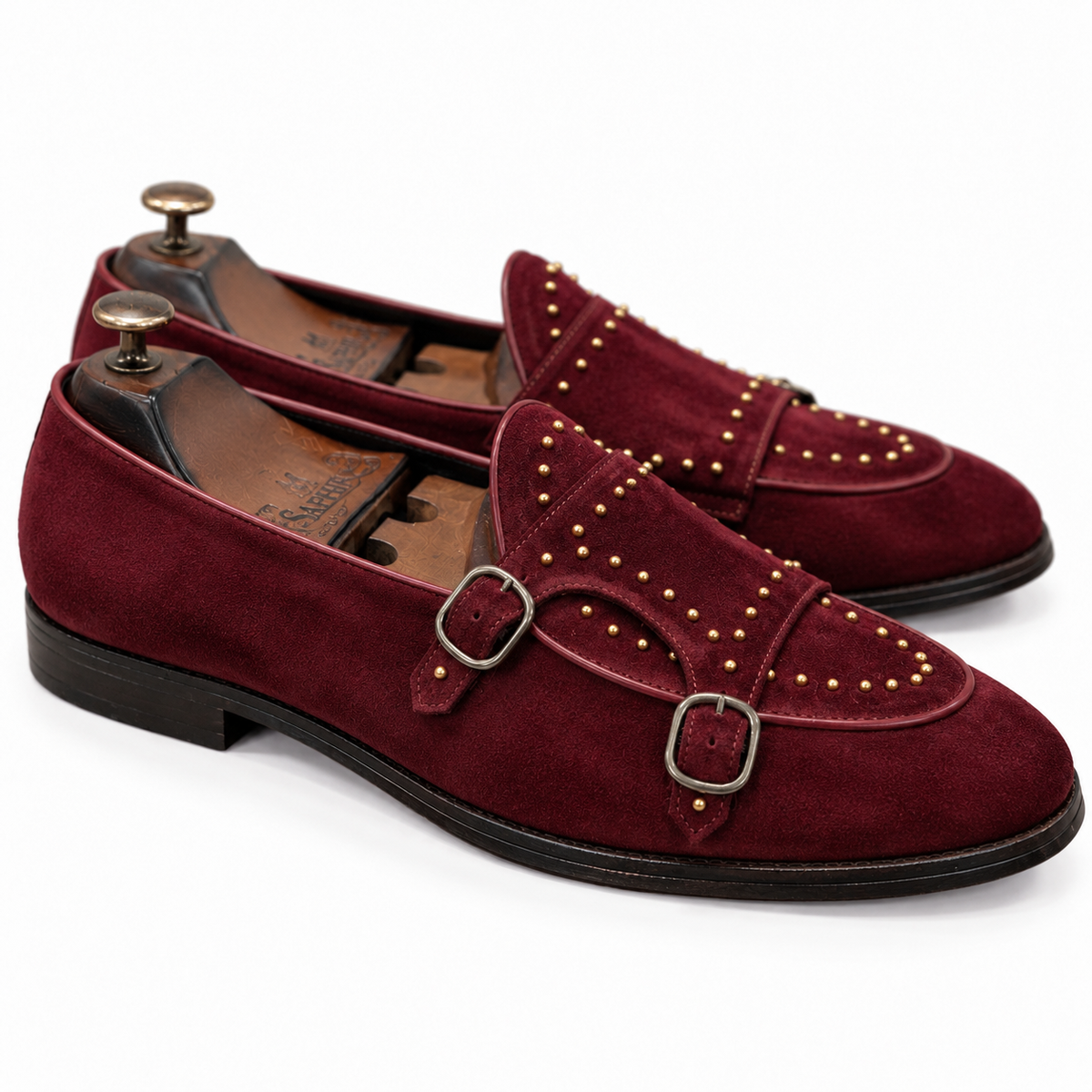 Bordeaux Royale Studded Double Monk Straps