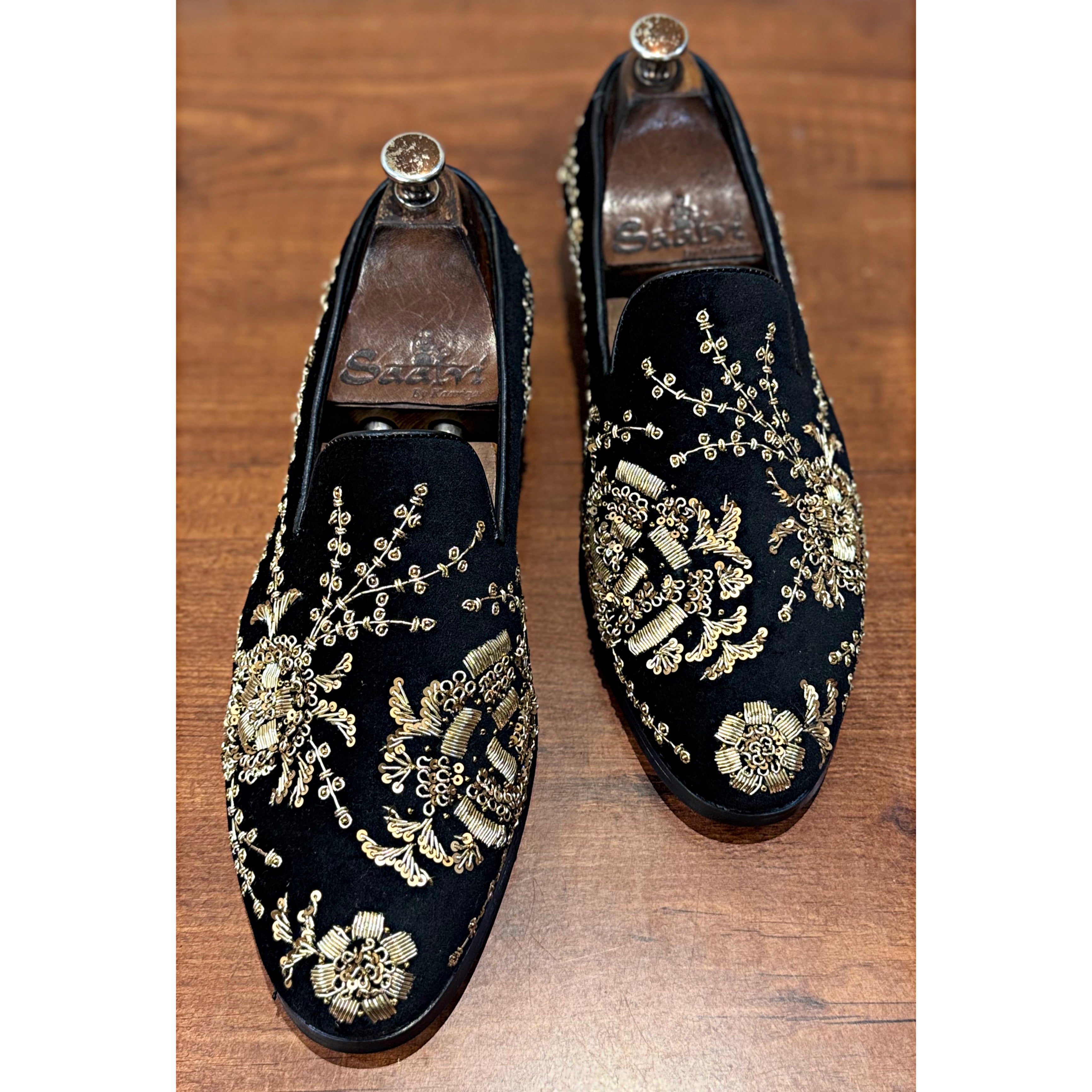Black Velvet Gold Zardosi Slipon