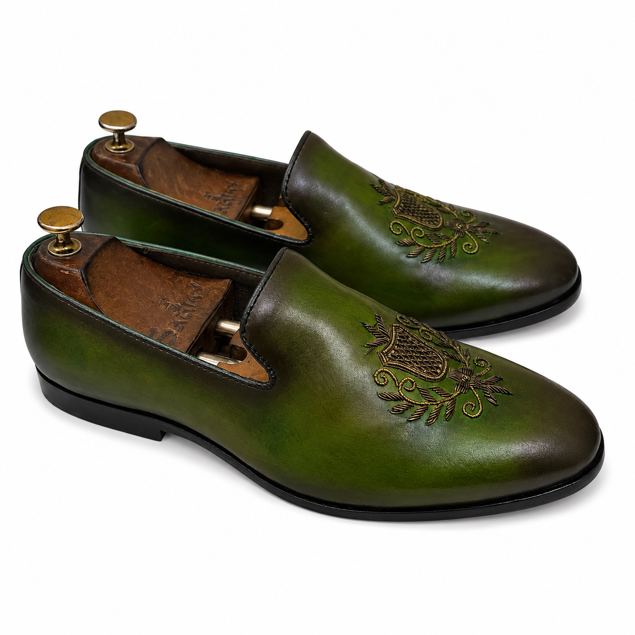 Emerald Crest Zardosi Slip-Ons
