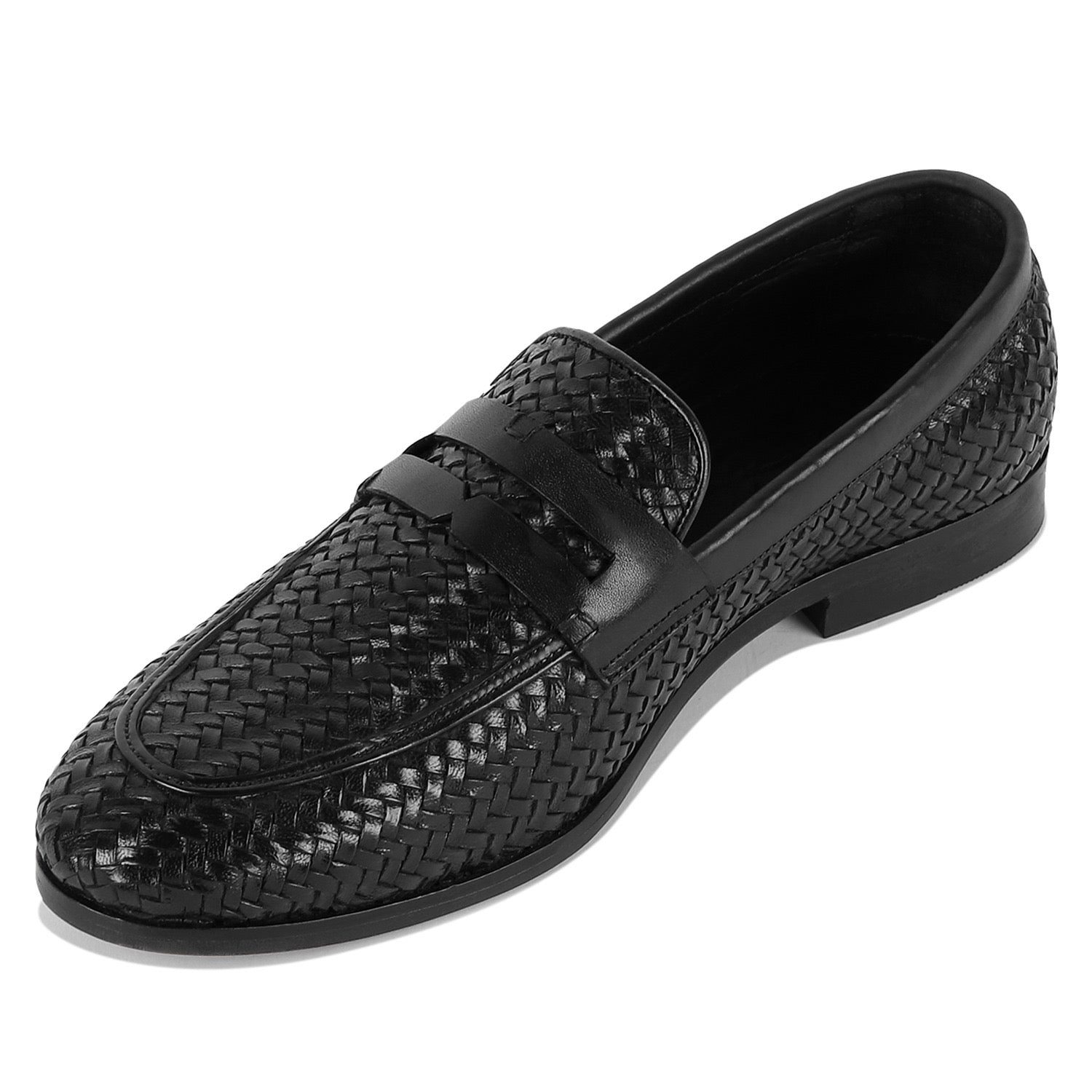 Penny Loafers Weave Leather Black