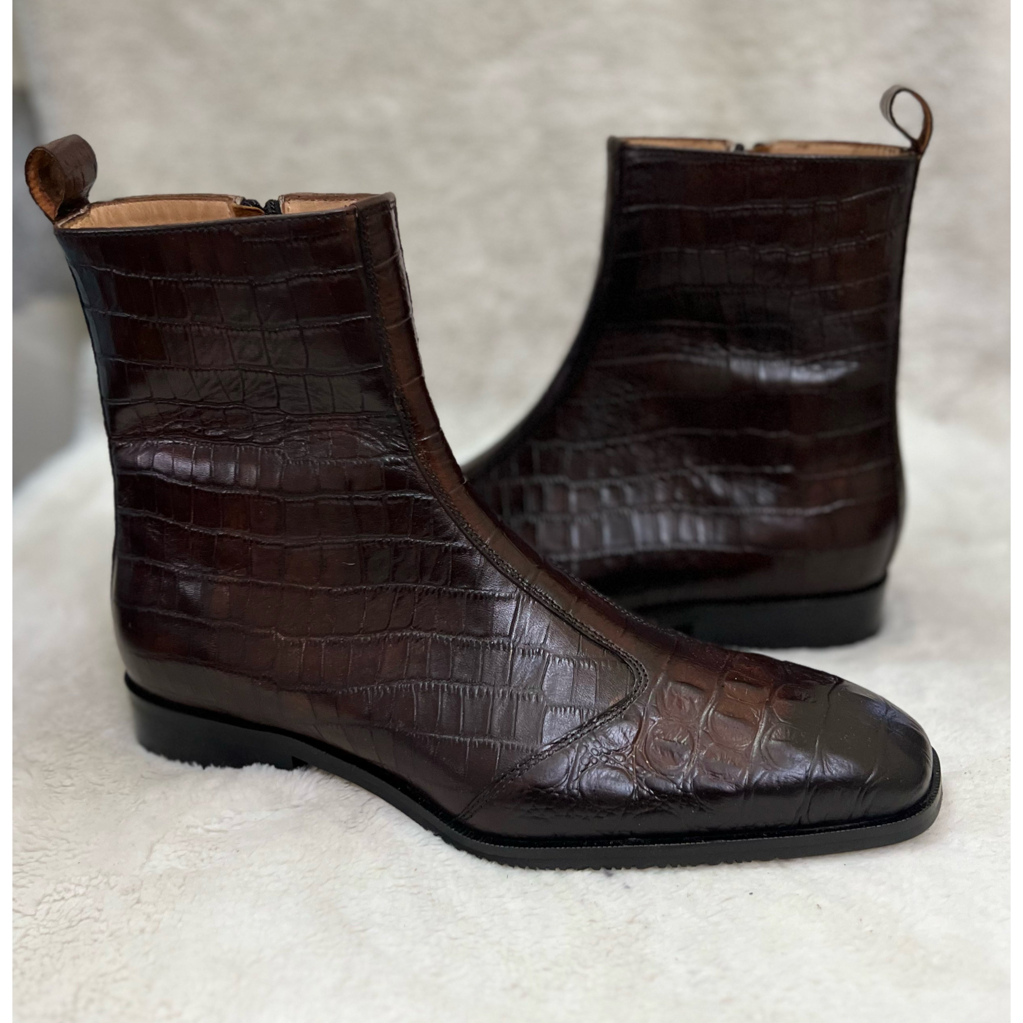 Python Embossed Boots Brown