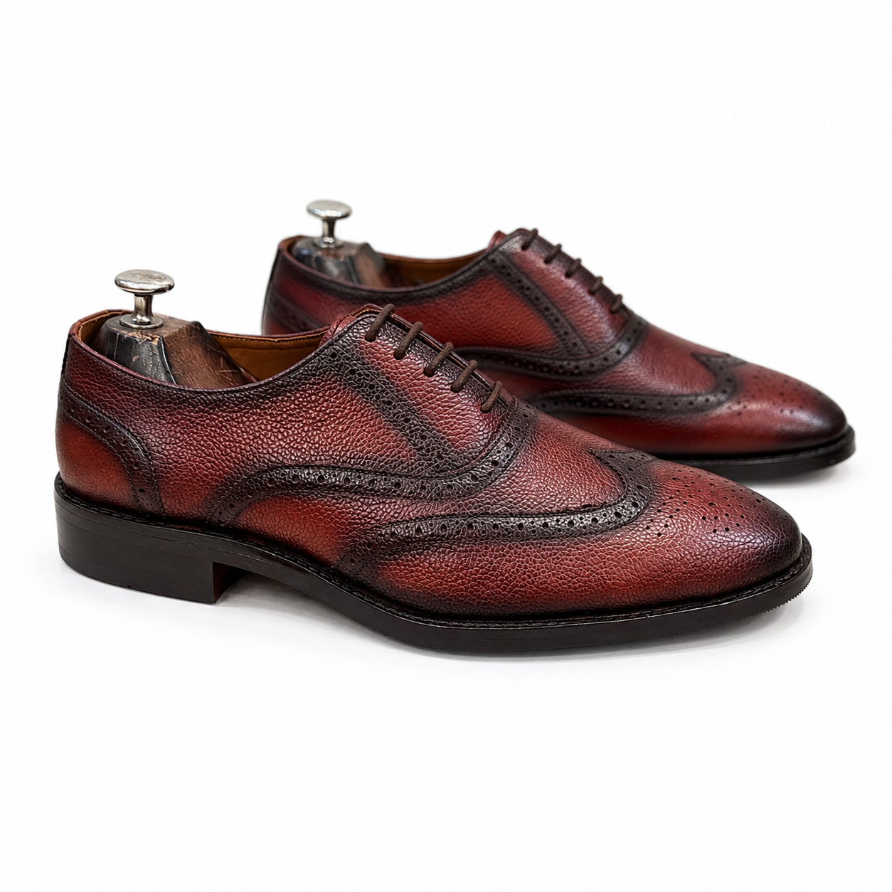Burgundy Textured Wingtip Brogue Oxford Shoes