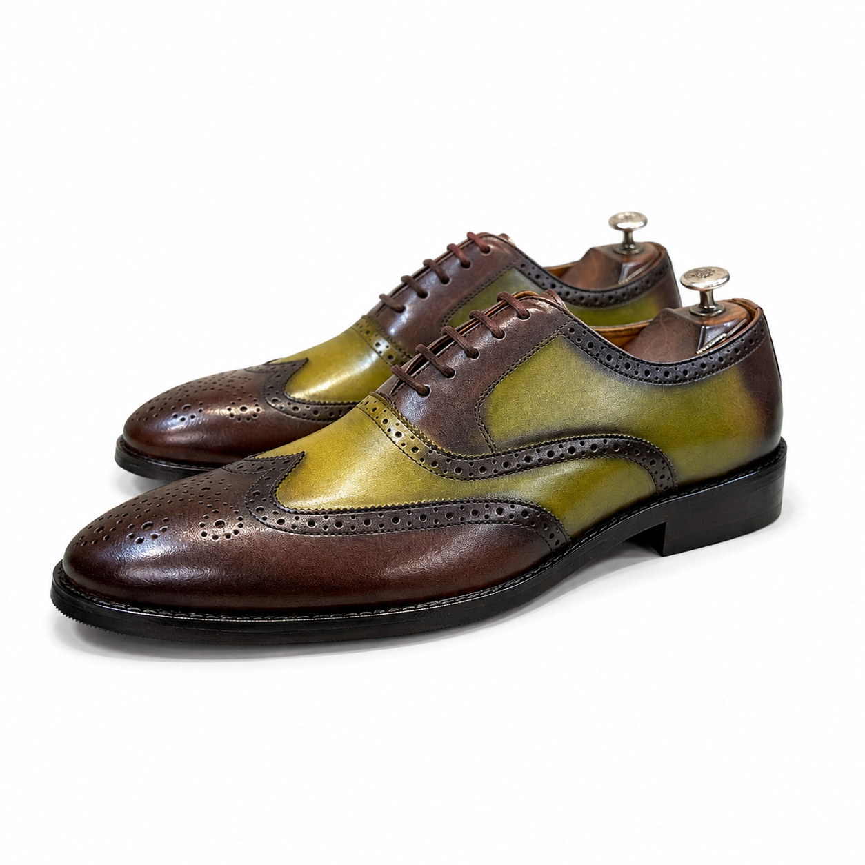 Olive Green & Brown Wingtip Brogue Oxfords