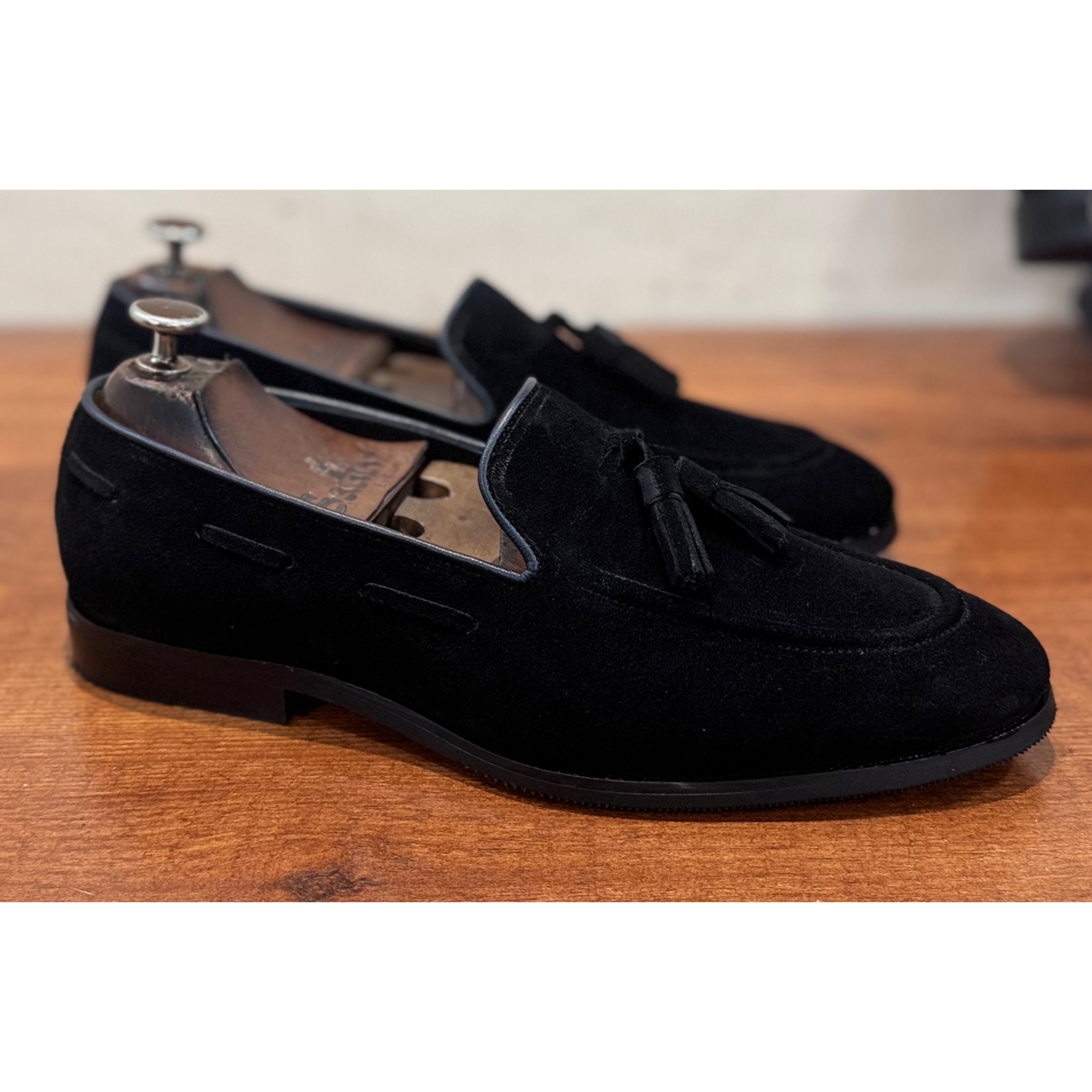 Black Suede Loafers With Tassels