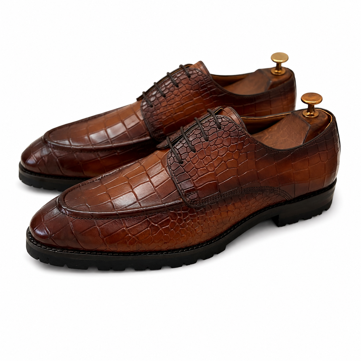 Cognac Croco Derby