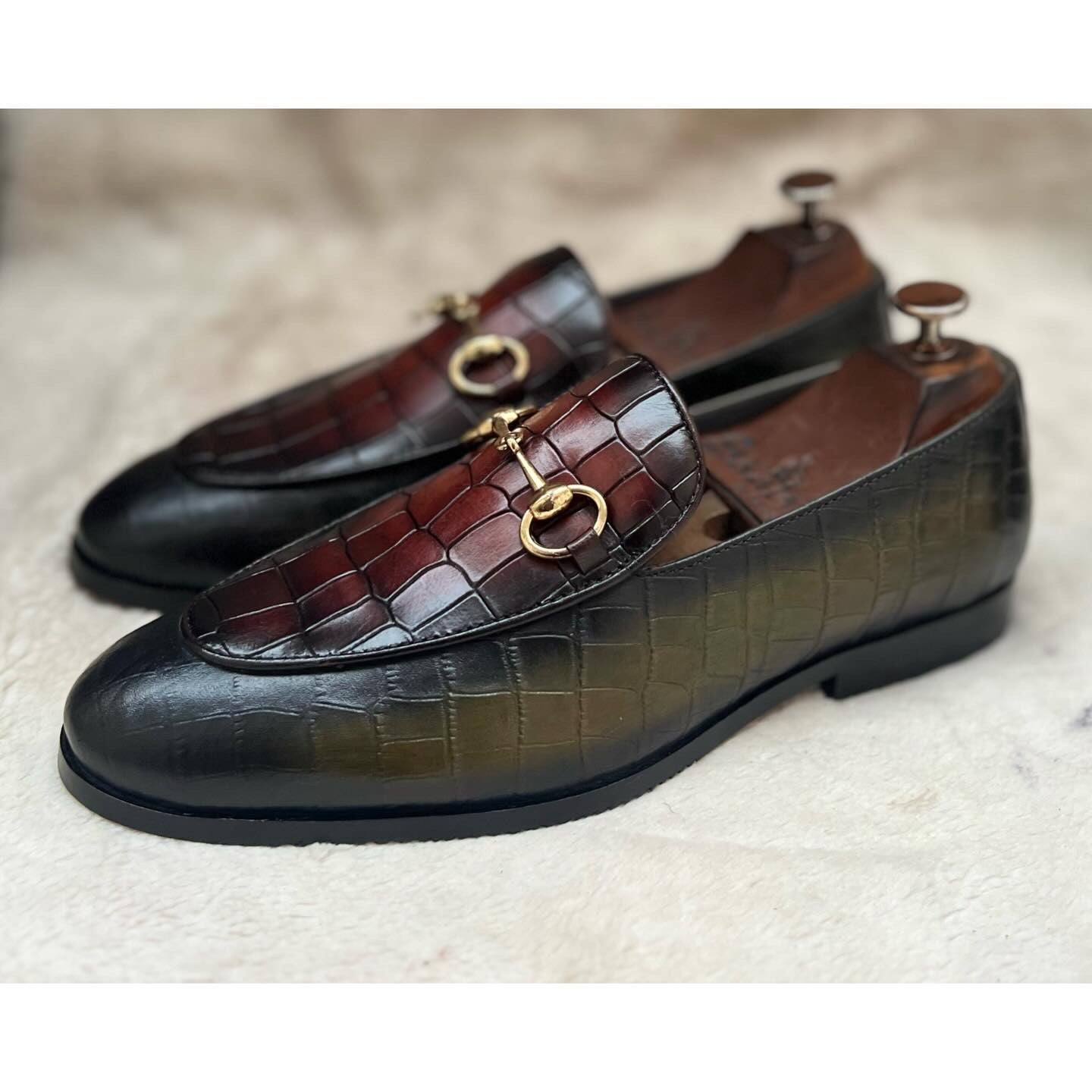 Horsebit Loafers Hand Patina Green