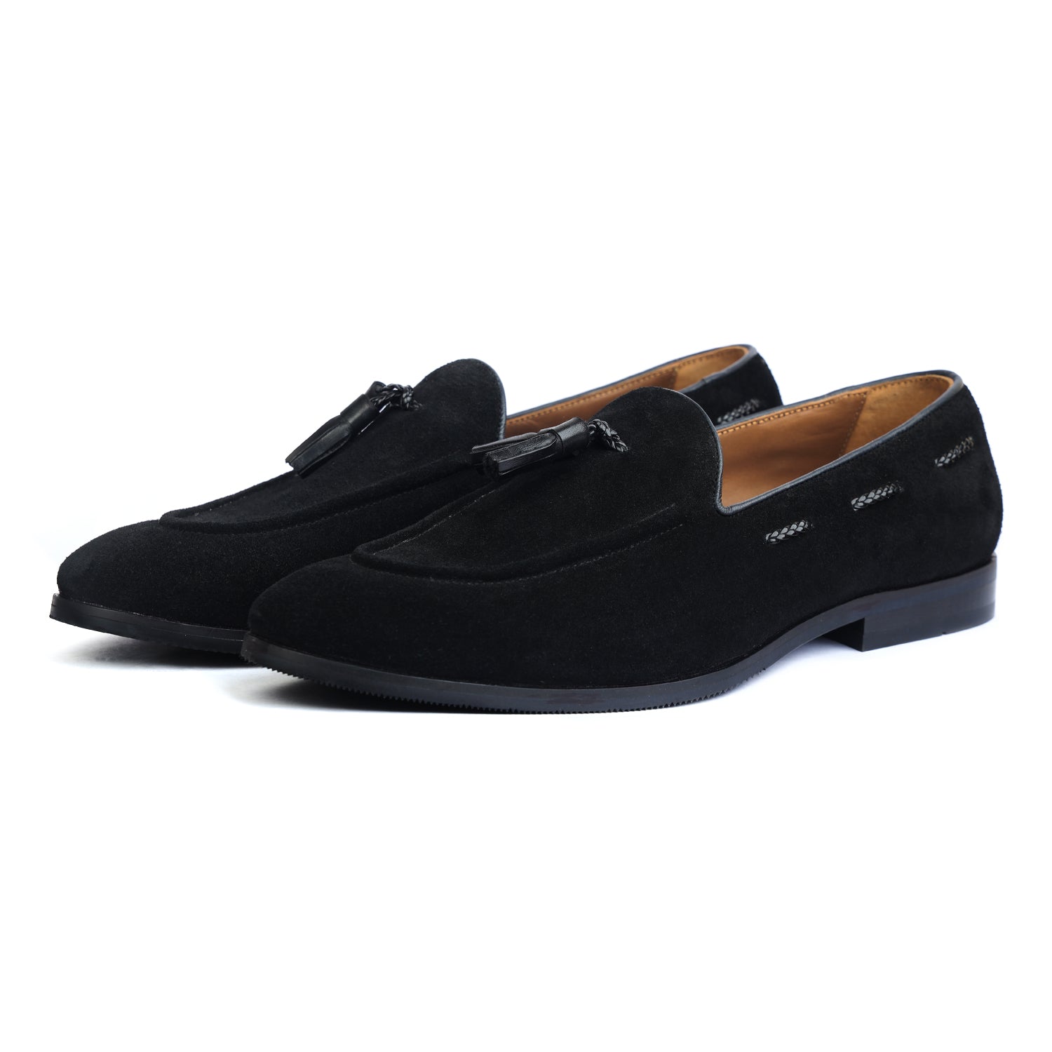 Black Suede Loafers With Tassels