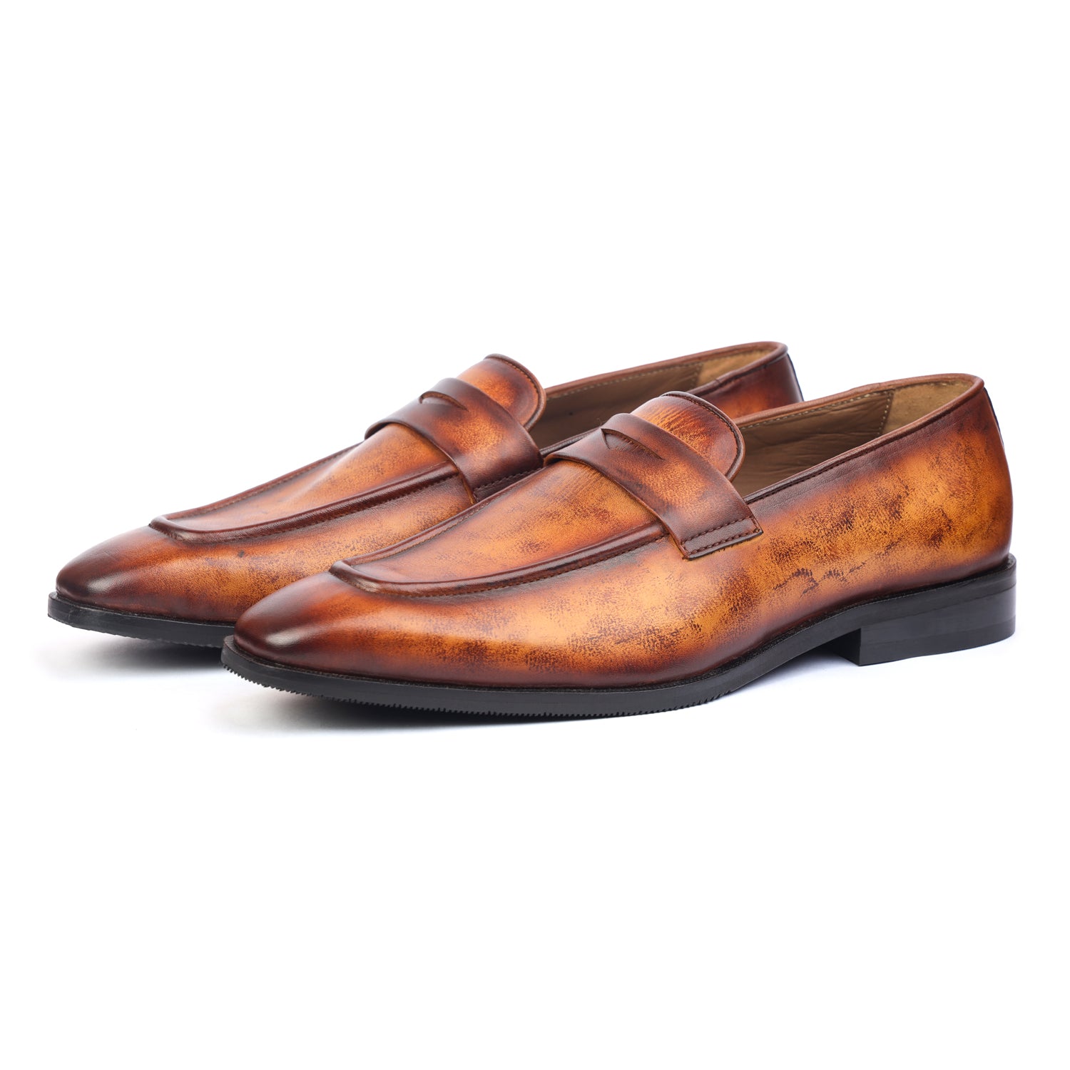 Tan Hand Patina Penny Loafers