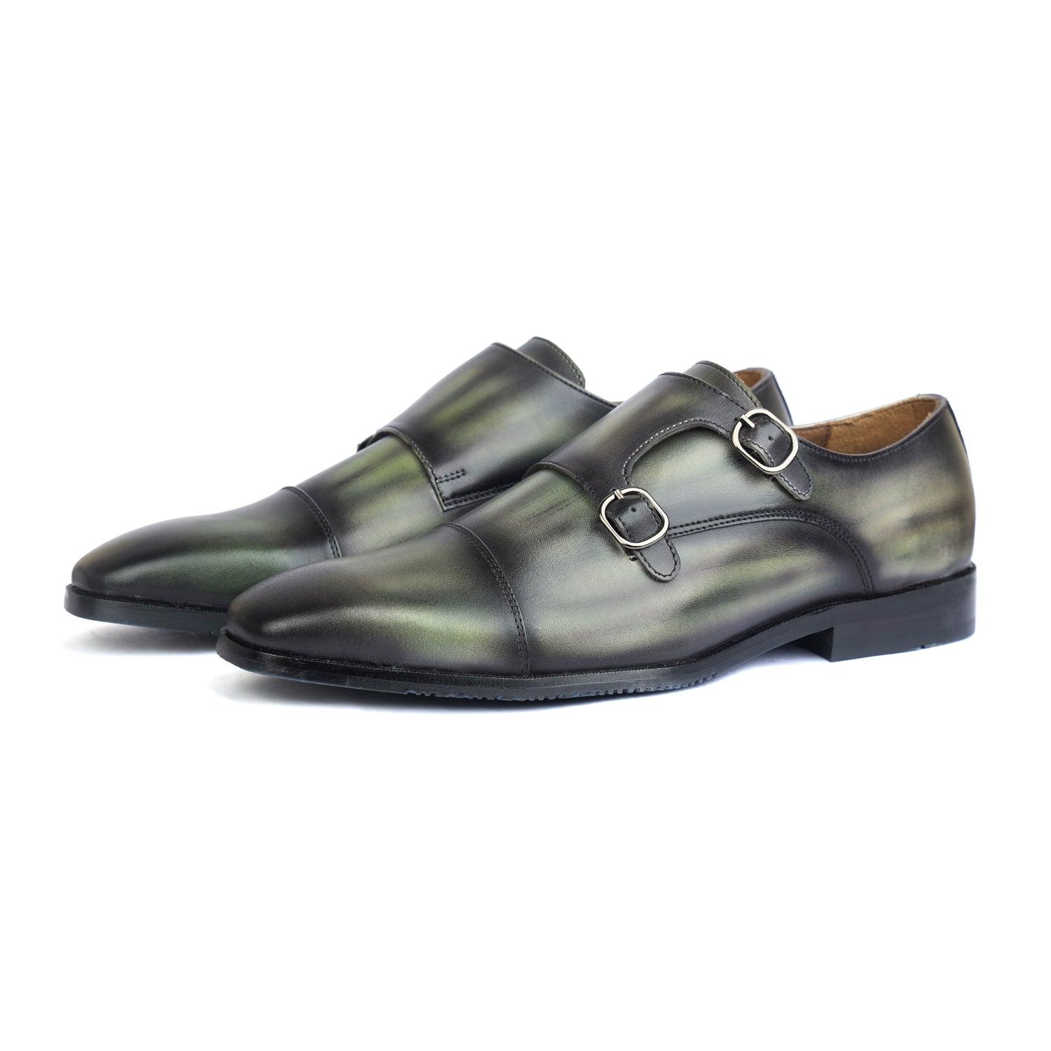 Green Hand Patina Double Monk Strap