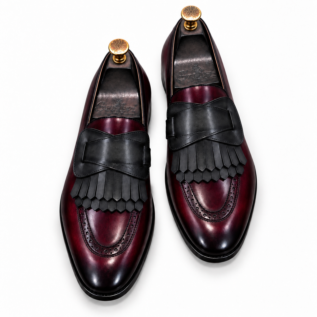 Bordeaux Noir Kiltie Leather Loafers