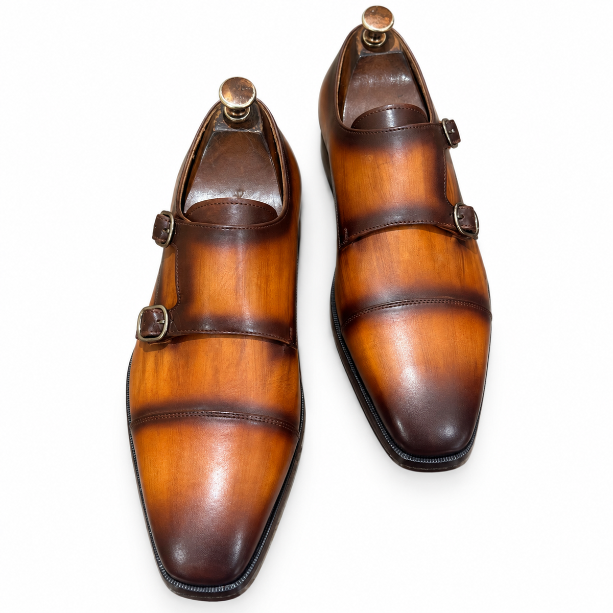 Tan Leather Double Monk Strap Hand Finished