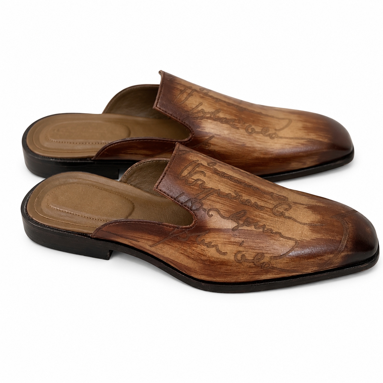 Heritage Script Mules – Hand Patina Leather