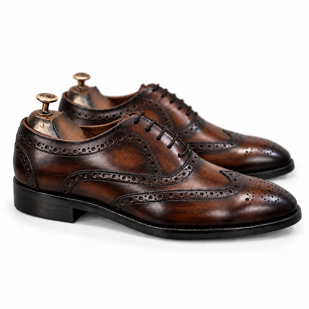 Dark Brown Imperial Hand-Patina Wingtip Oxford Shoes