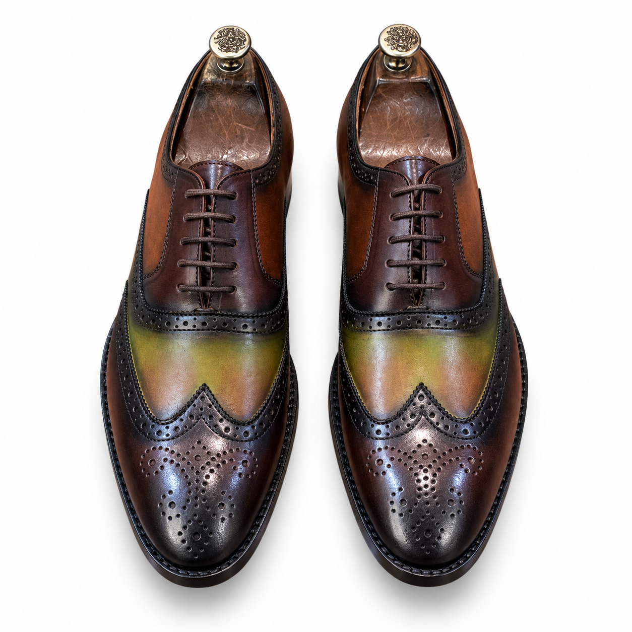 Olive Cognac Hand-Patina Wingtip Oxford