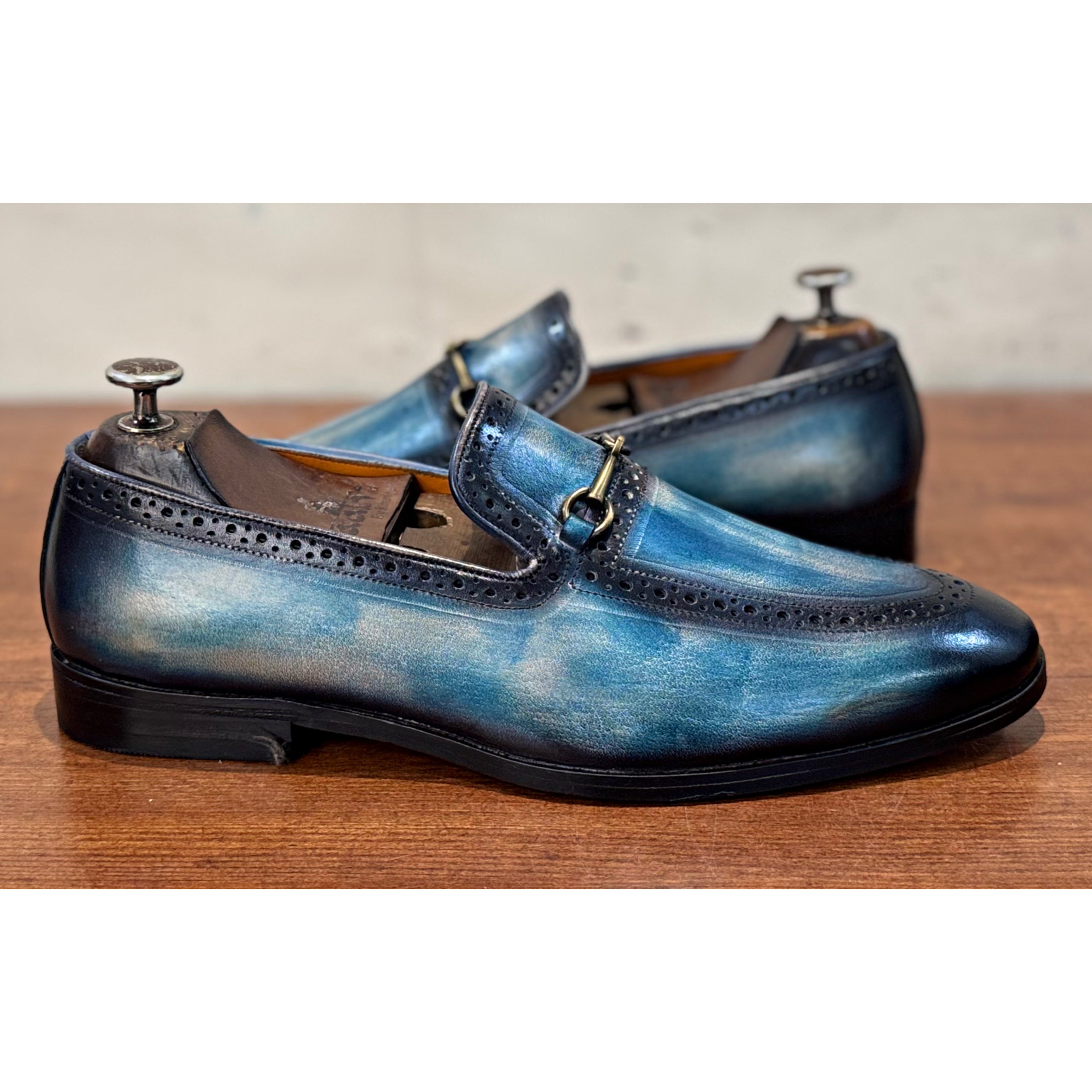 Semi Brogue Loafers Blue Hand Patina