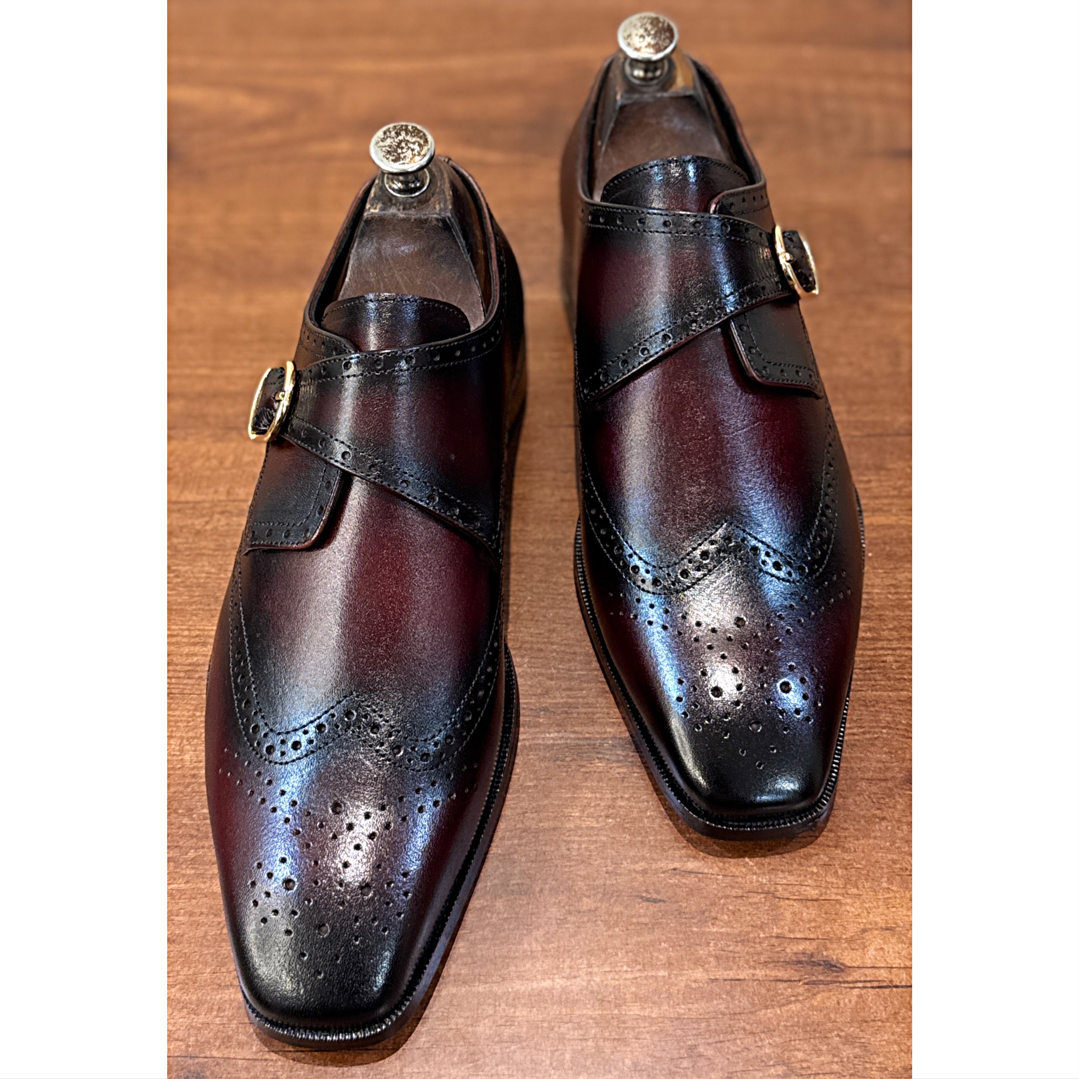 Savile Row Wingtip Monk Shoes – Bordeaux Noir