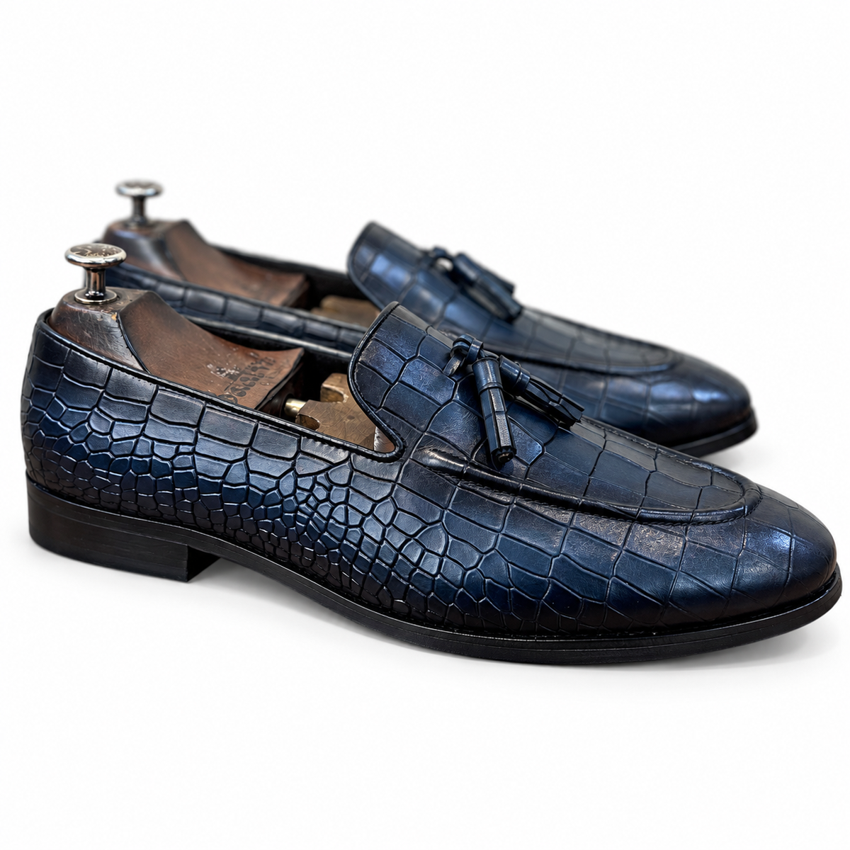 Midnight Azure Croco Tassel Loafers