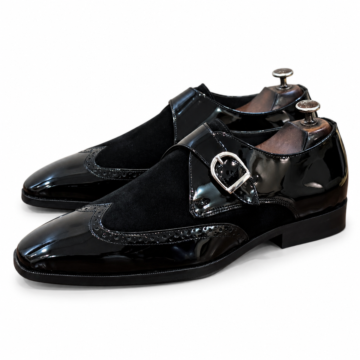 Noir Éclat – Black Patent Leather Monk Strap Brogue