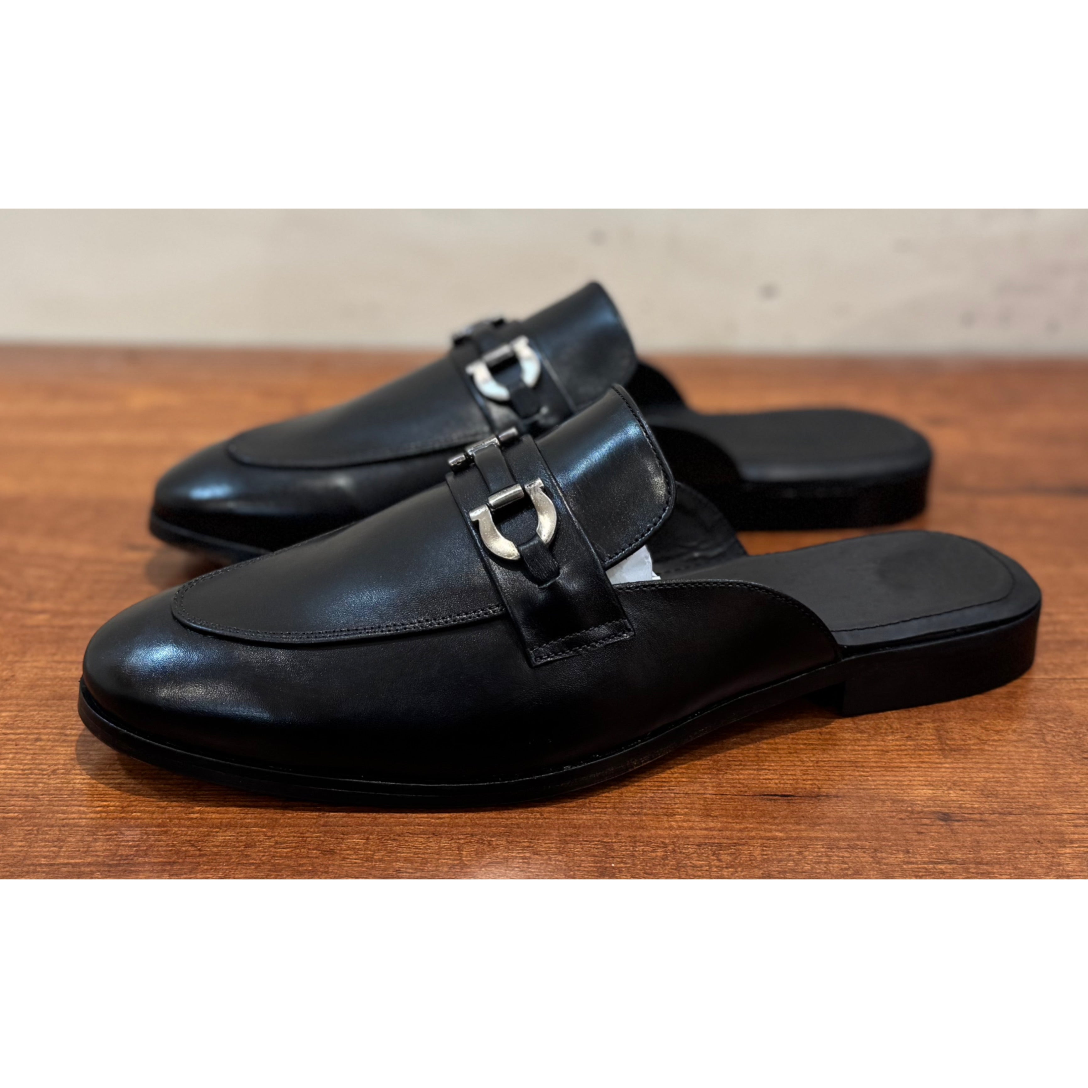 Black Leather Mule