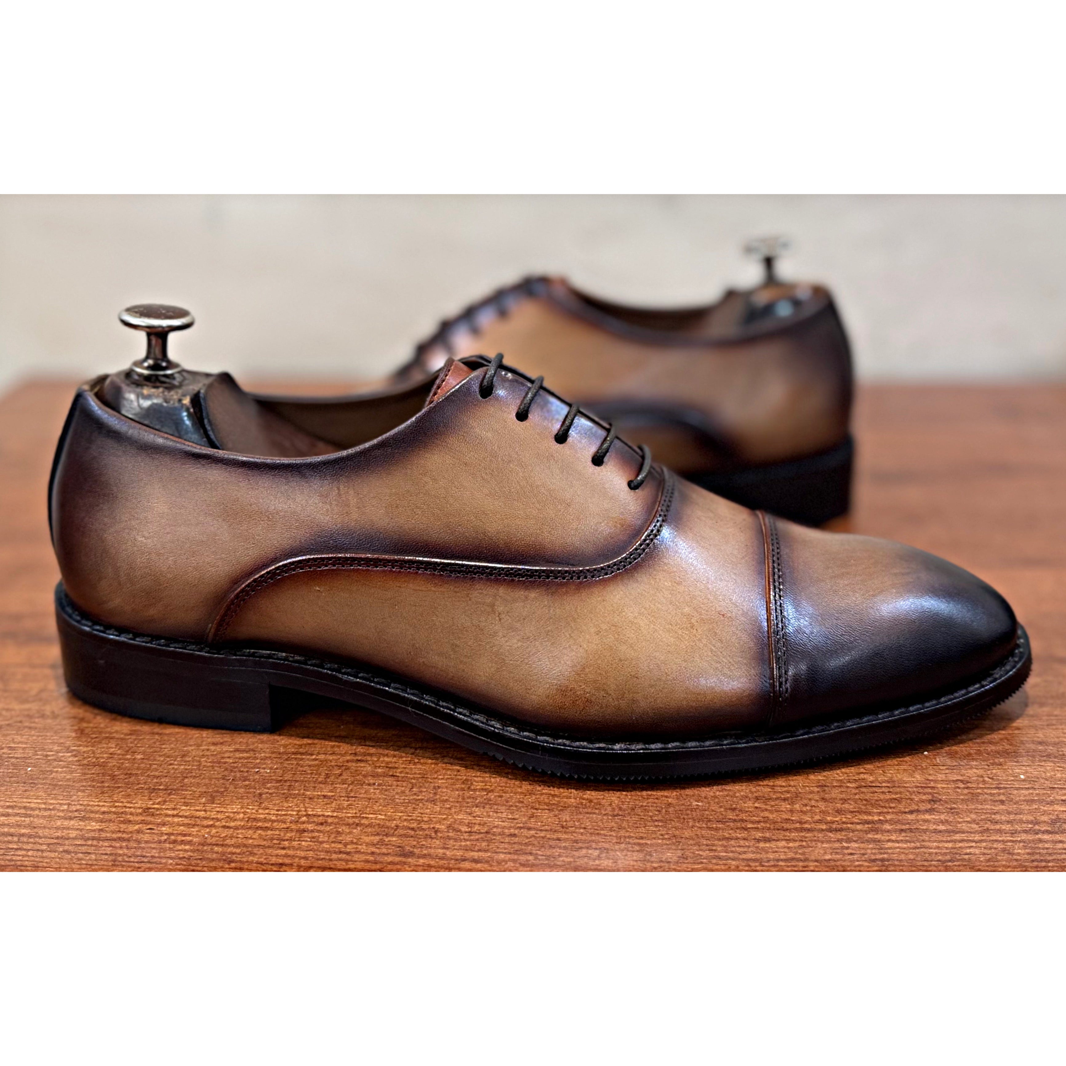 Tan Leather Patina Finish Toecap Oxfords