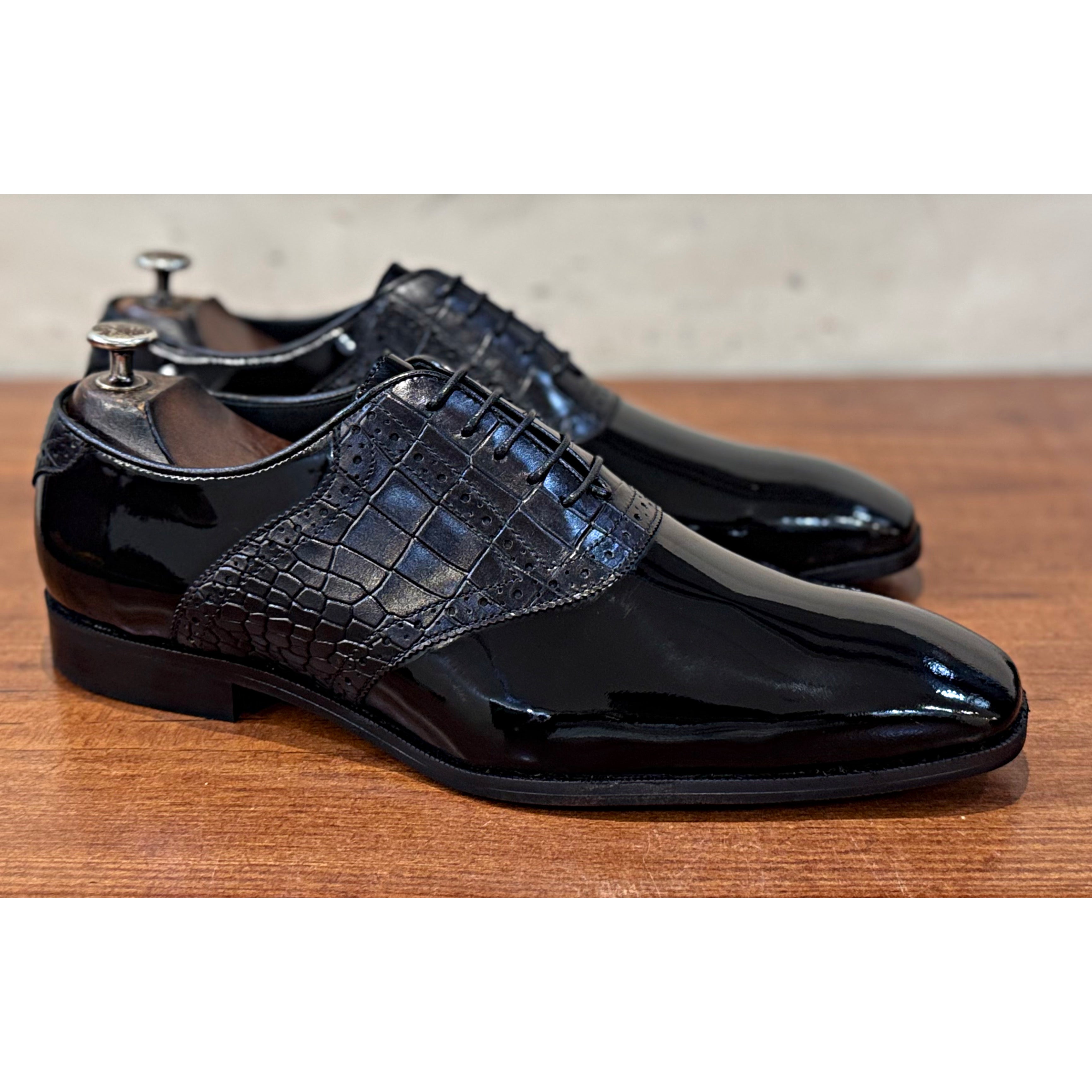 Black Patent Oxfords Croco