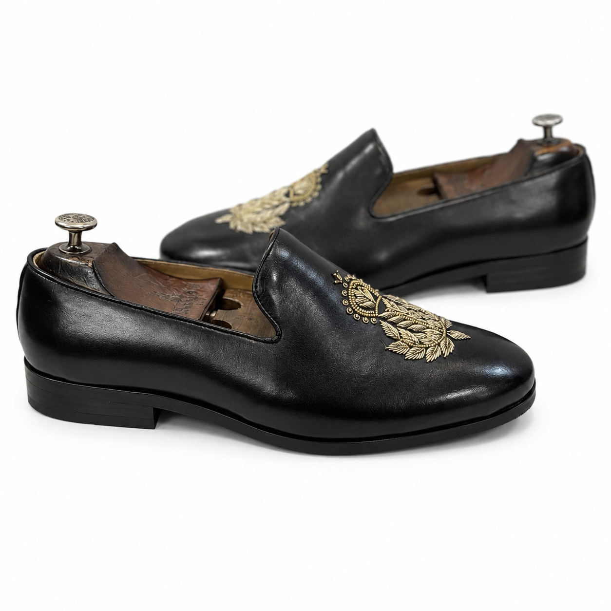 Royal Black & Gold Hand Zardosi Slipons