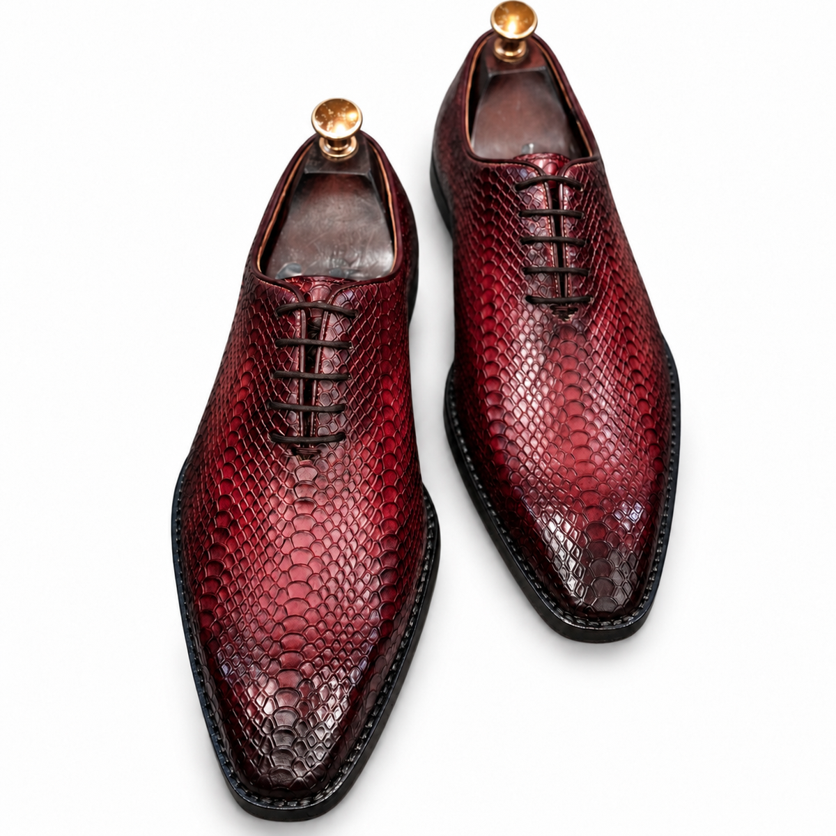 Bordeaux Crocodile-Embossed Oxford Shoes