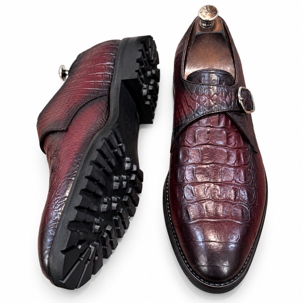 Bordeaux Croc-Embossed Monk Strap
