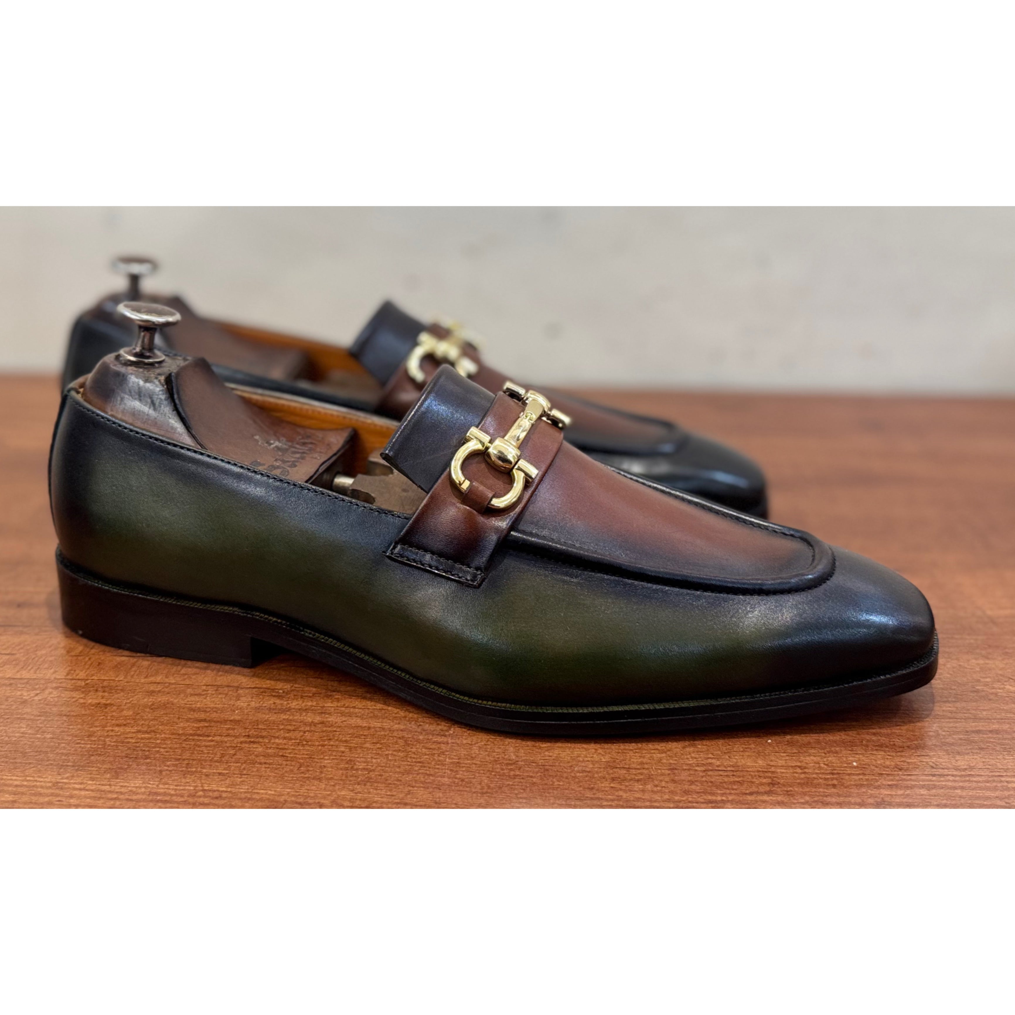Green Tan Hand Patina Loafers