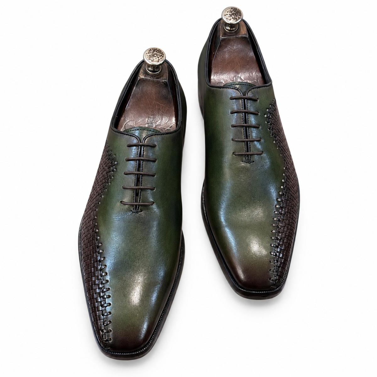 Verde Marrone Woven Leather Lace-Up Shoes