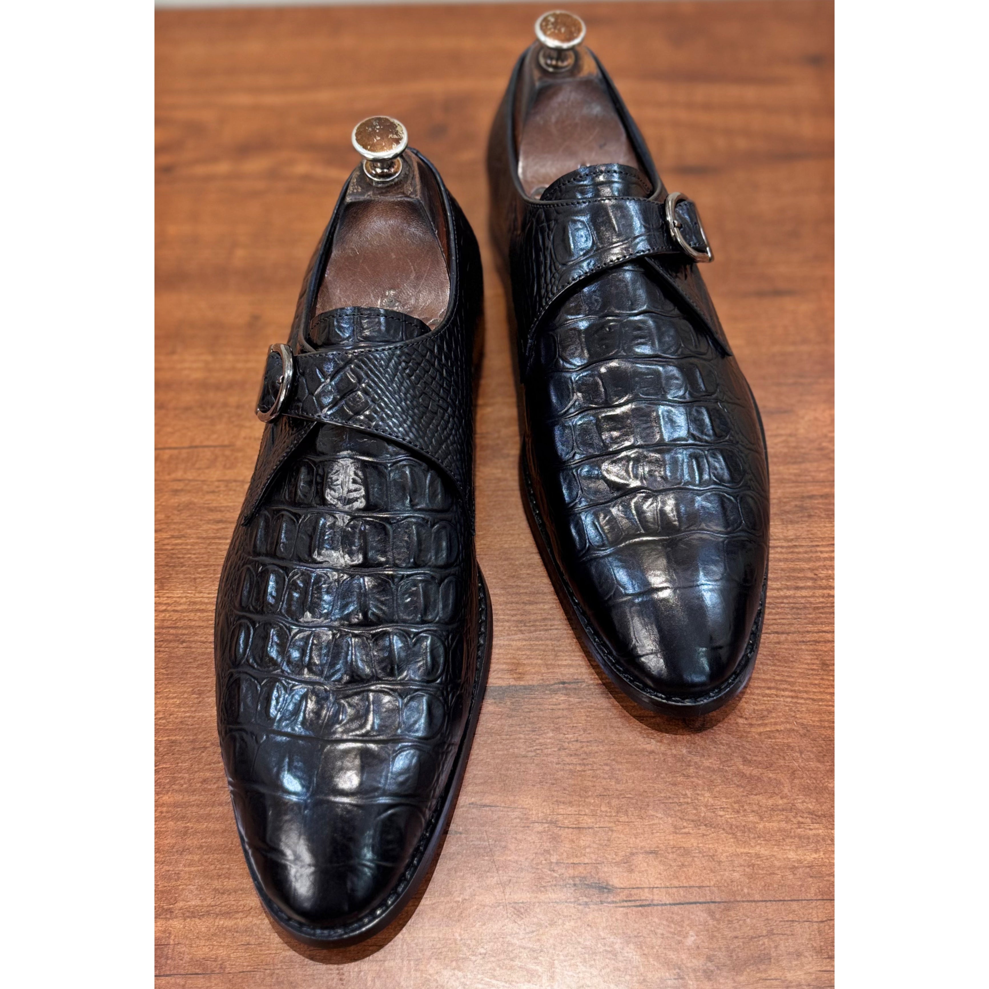 Single Monk Strap Black Croco