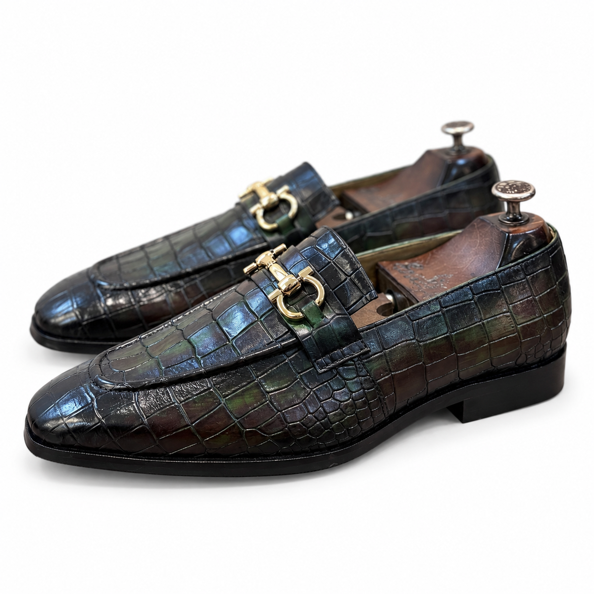 Emerald Noir Croco Horsebit Loafers
