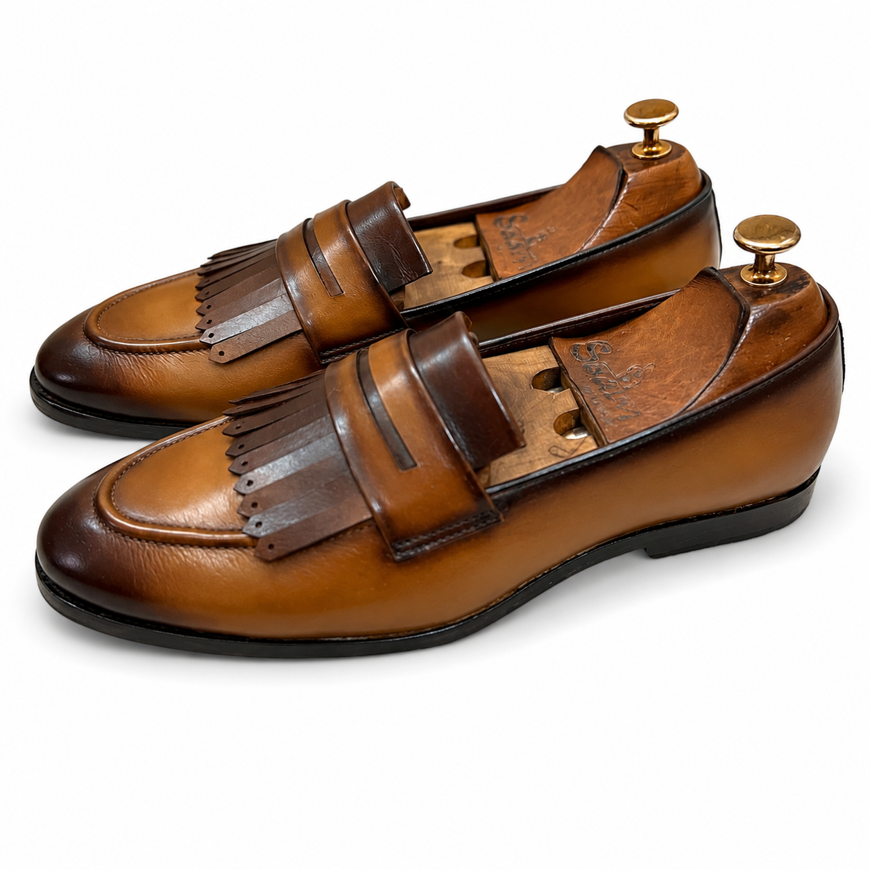 Tan Penny Loafers With Fringes