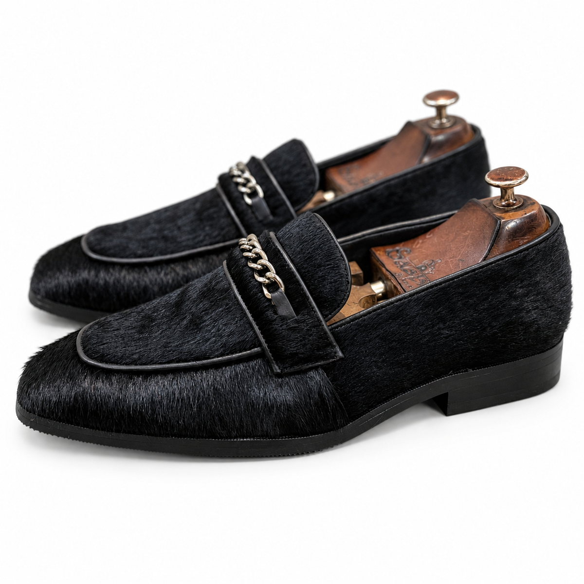 Black Hair-On Chain Loafers for Men