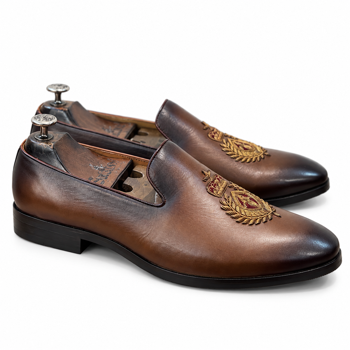 Nawab Brown Embroidered Slip-Ons