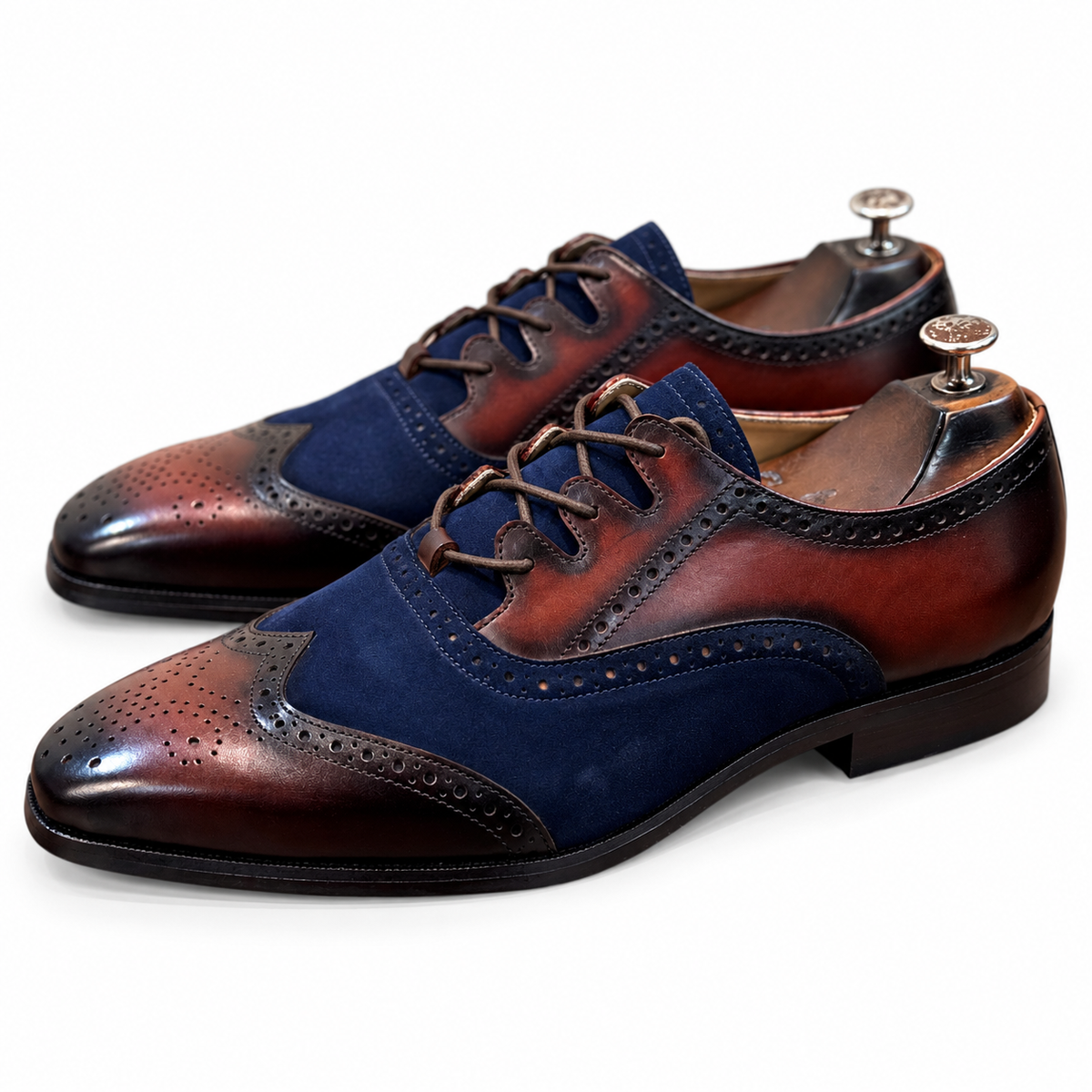 Noir Bordeaux Hand-Patina Cross-Lace Wingtip Oxford Shoes