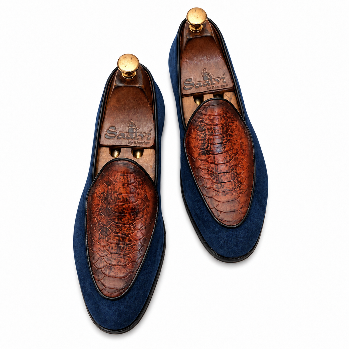 Navy Cognac Royale Patterned Loafers