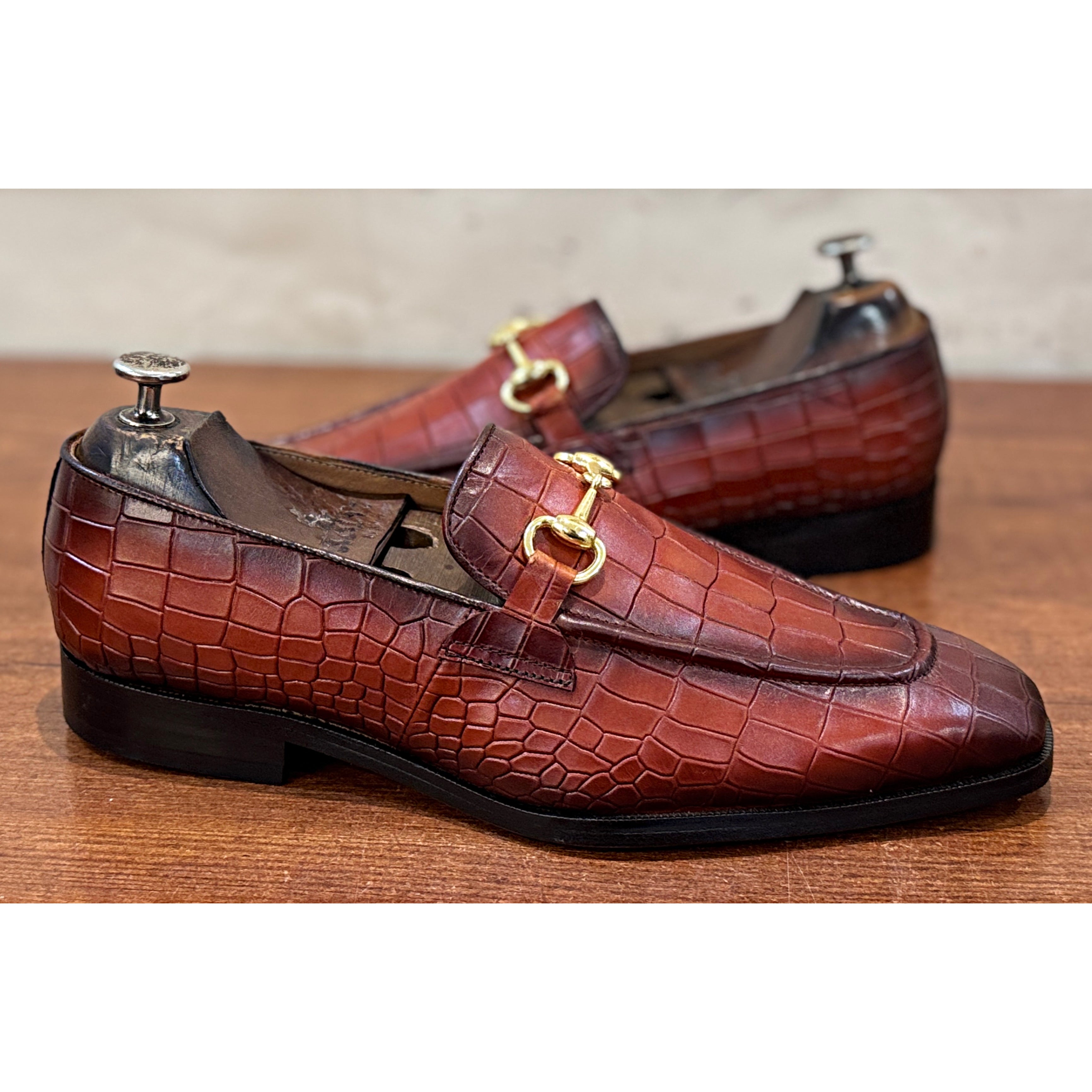 Savoy Spectator Monaco Croco Horsebit Loafers – Cognac Brown