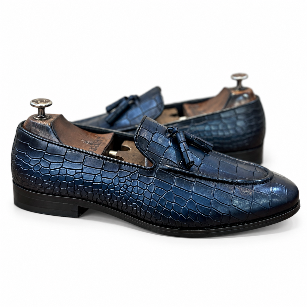 Midnight Azure Croco Tassel Loafers