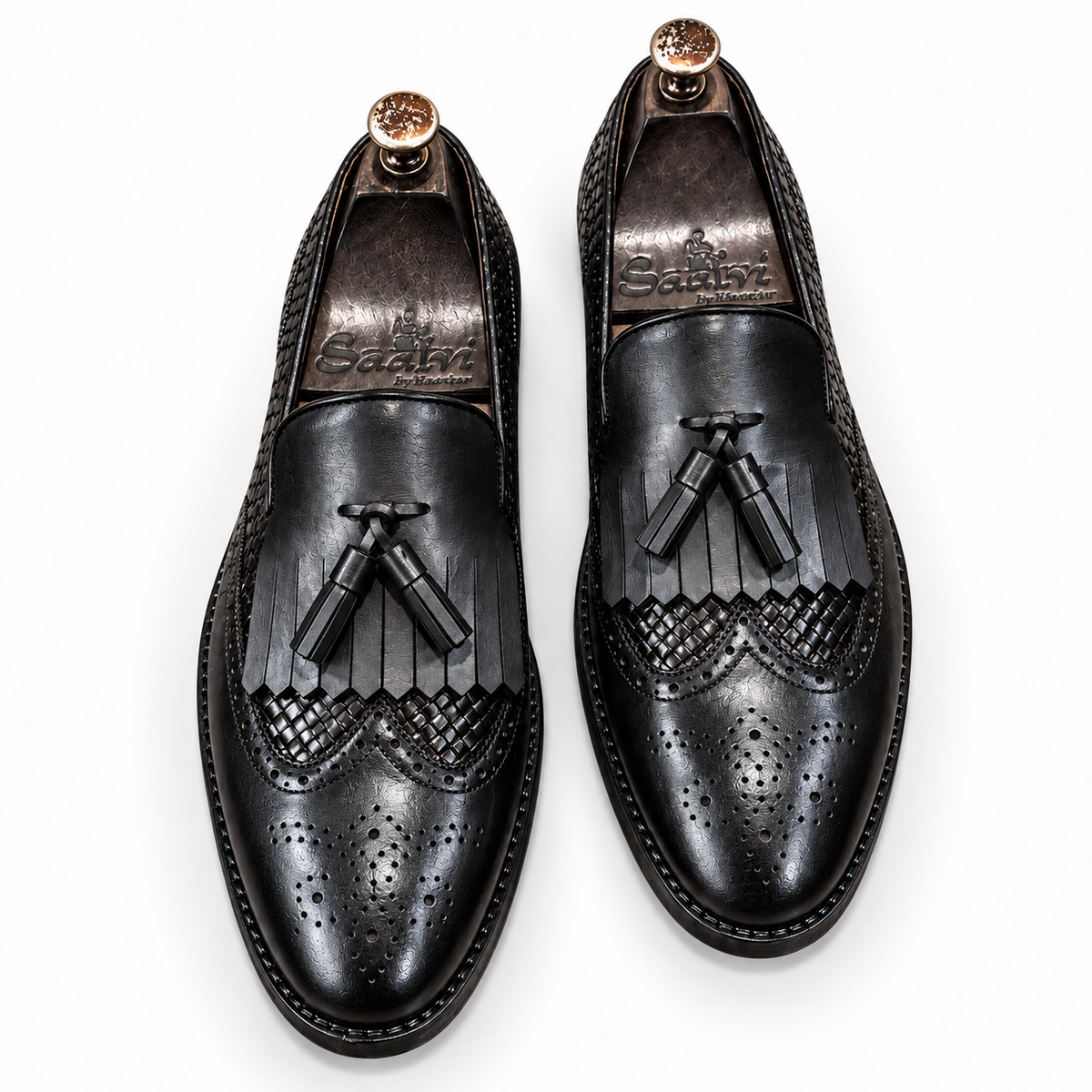 Noir Sovereign Woven Kiltie Tassel Loafers