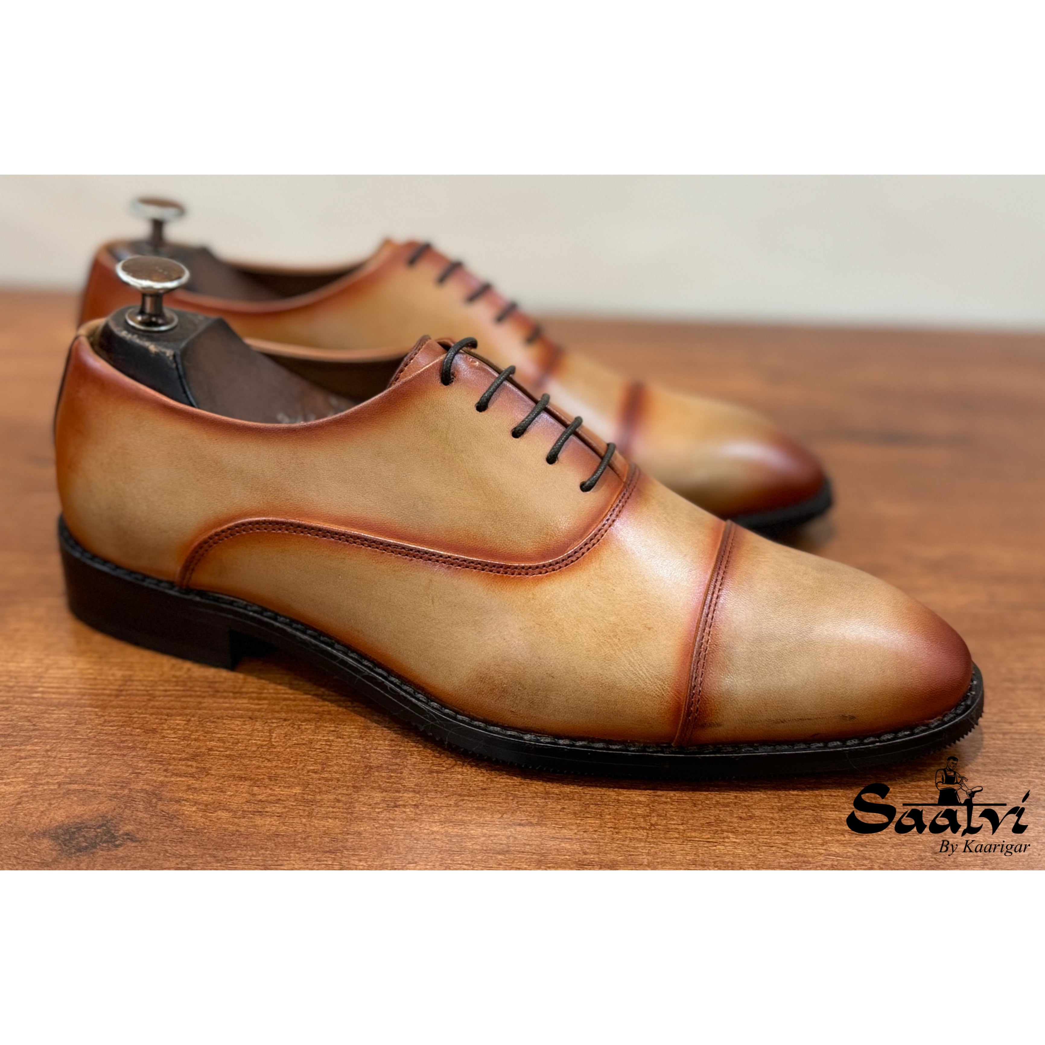 Tan Mirror Captoe Oxfords